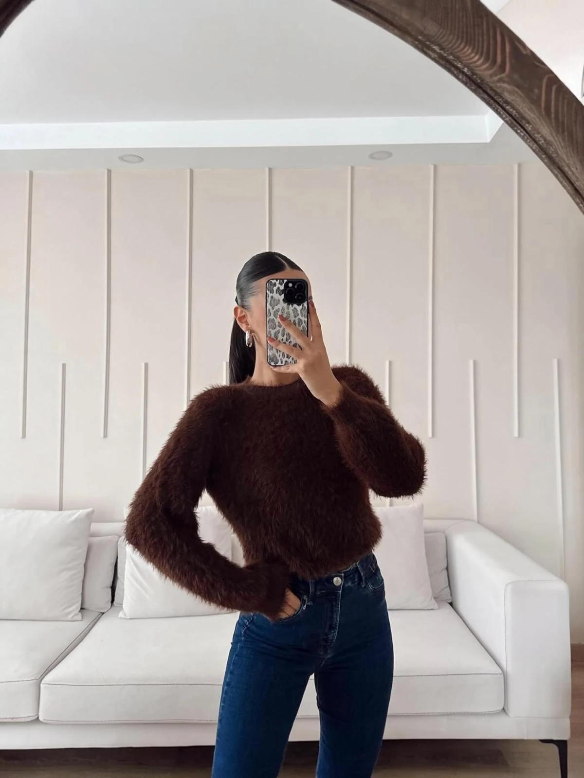 Bisiklet Yaka Yumoş İplik Kazak Mion - Acı Kahve