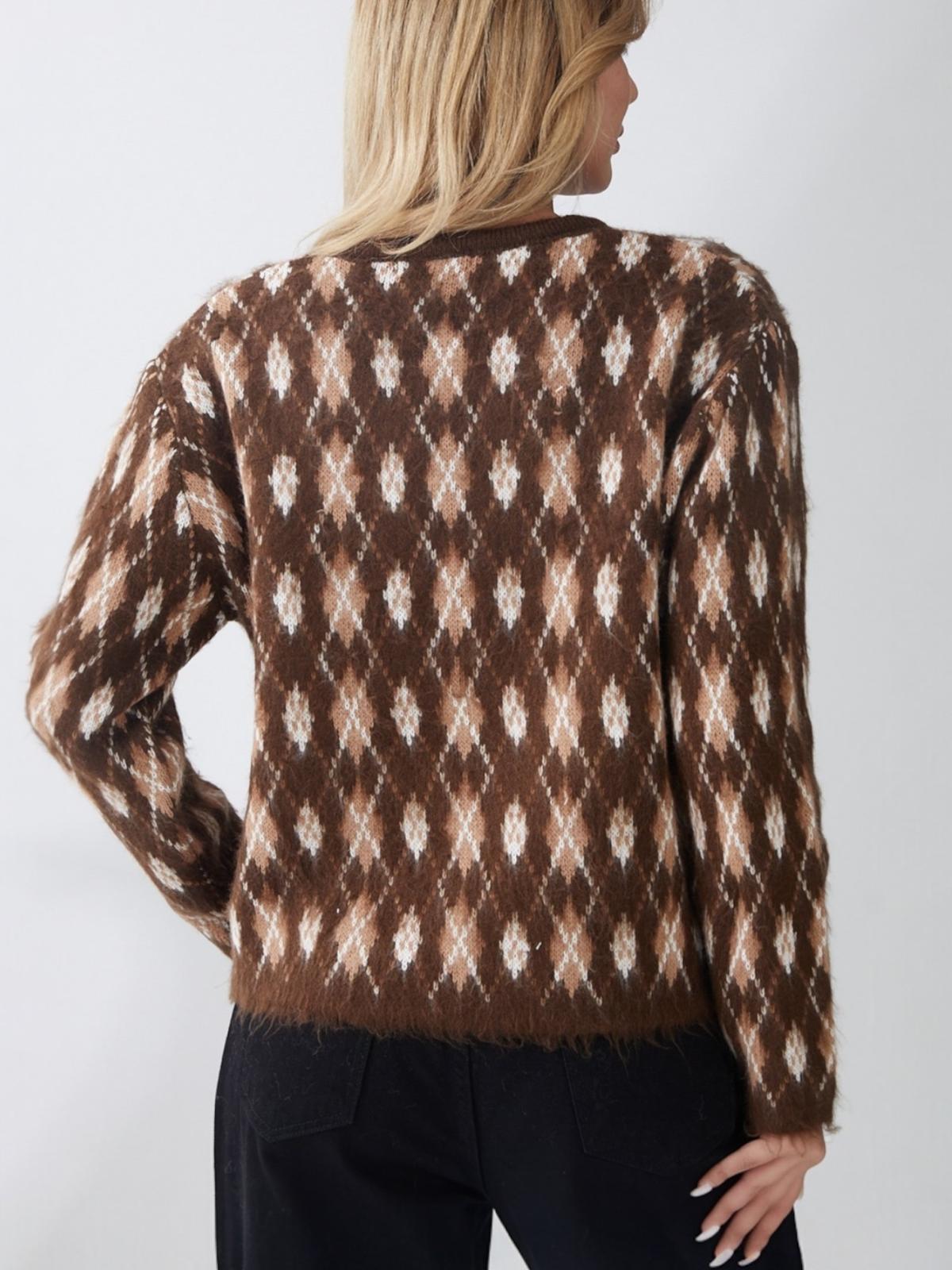 Baklava Desenli Gold Düğmeli Triko Hırka Voela