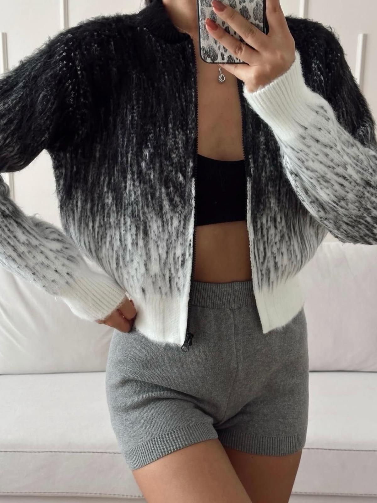 Desenli Fermuarlı Triko Hırka Rios