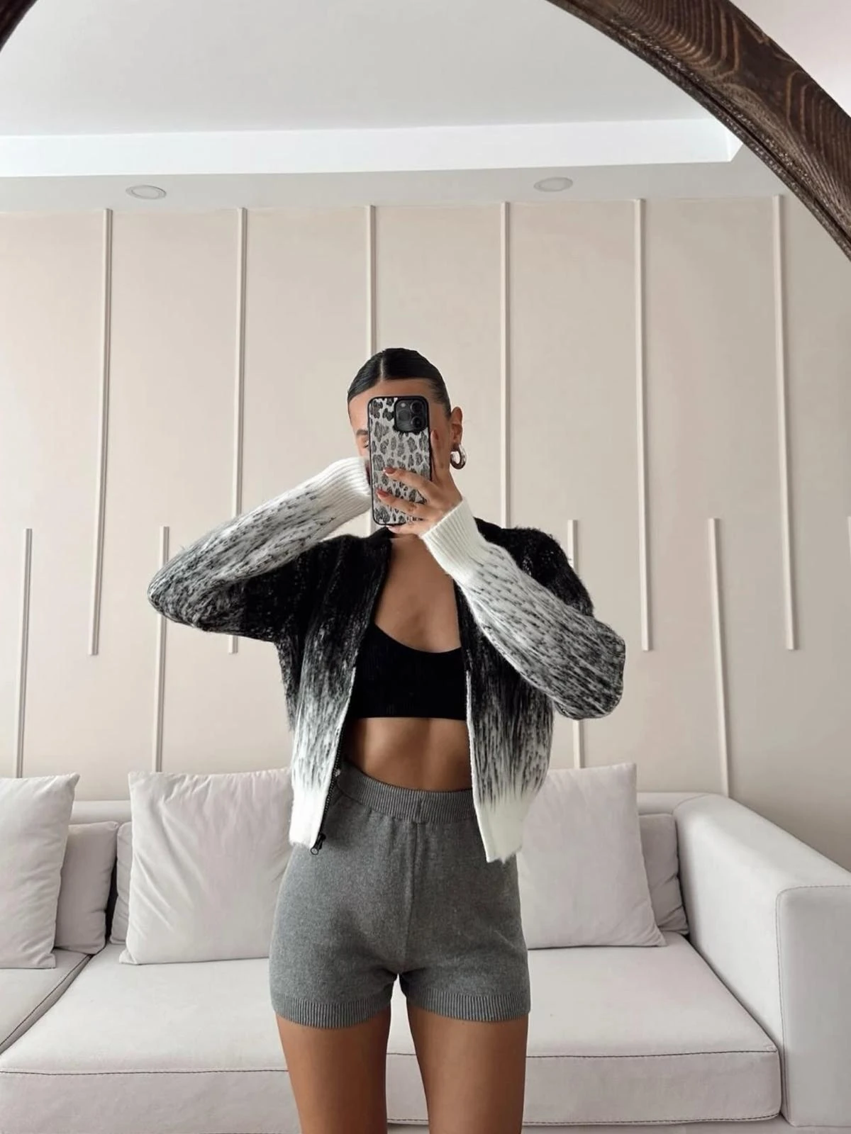 Desenli Fermuarlı Triko Hırka Rios