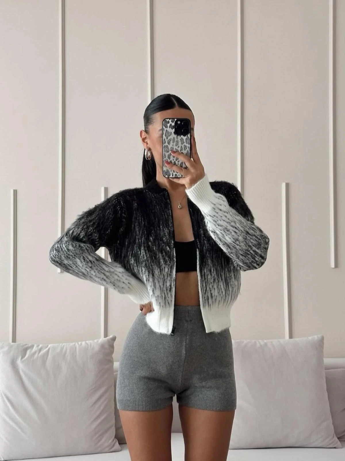 Desenli Fermuarlı Triko Hırka Rios