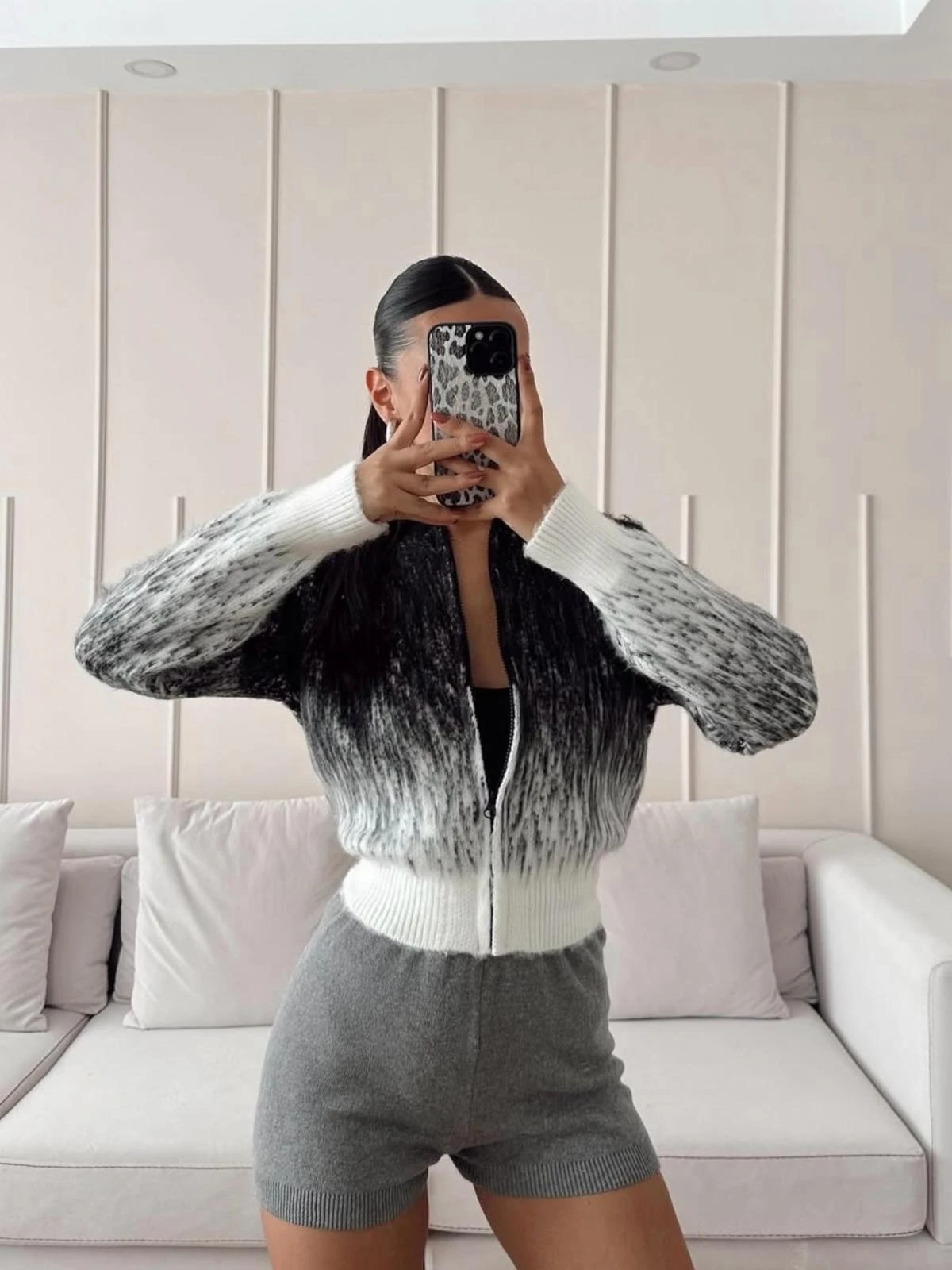 Desenli Fermuarlı Triko Hırka Rios