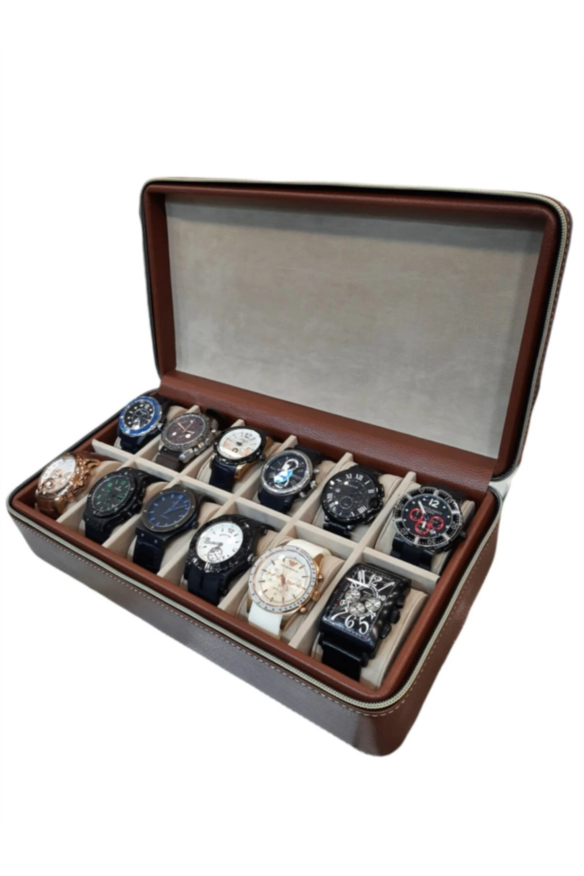 Saat Kutusu 12’li Fermuarlı Diplomat Model Taba