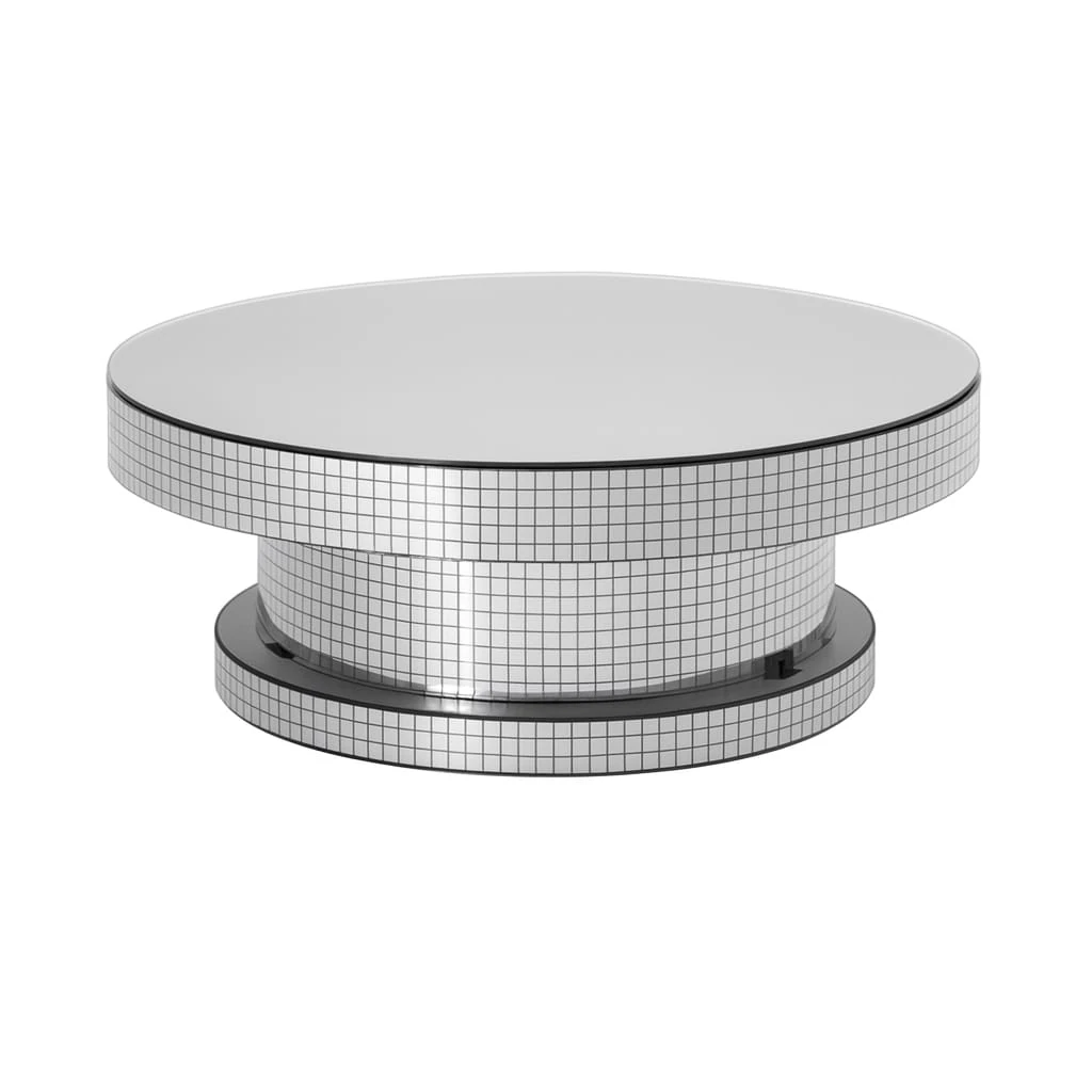 Dönerli Ürün Teşhir Standı – Profesyonel Sergileme & Fotoğraf Çekimi İçin Aynalı Silver 18x7cm.Elektrikli