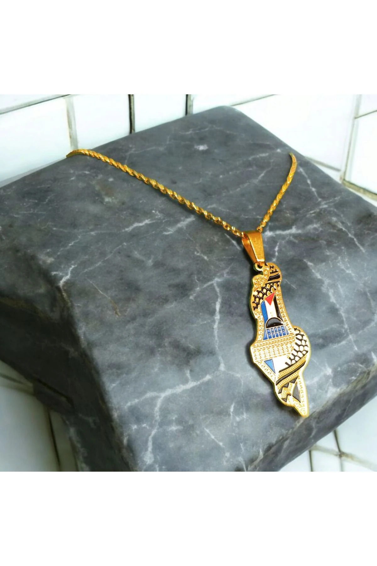 Filistin Haritalı Mescid-i Aksa Temalı Özel Tasarım Kolye