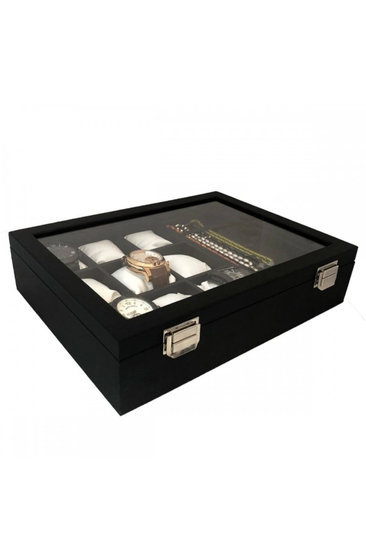 Saat Ve Tesbih Kutusu 9+ Tesbih Bölmeli Siyah Içi Siyah