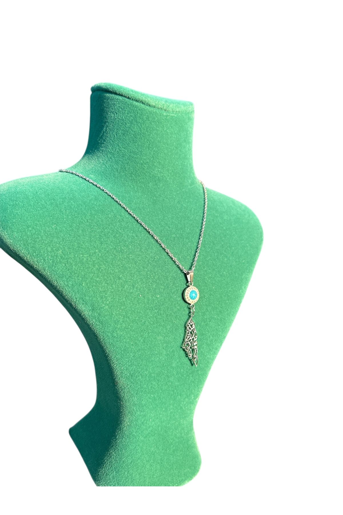 Filistin Haritalı Mescid-i Aksa Temalı Özel Tasarım Taşlı Kolye