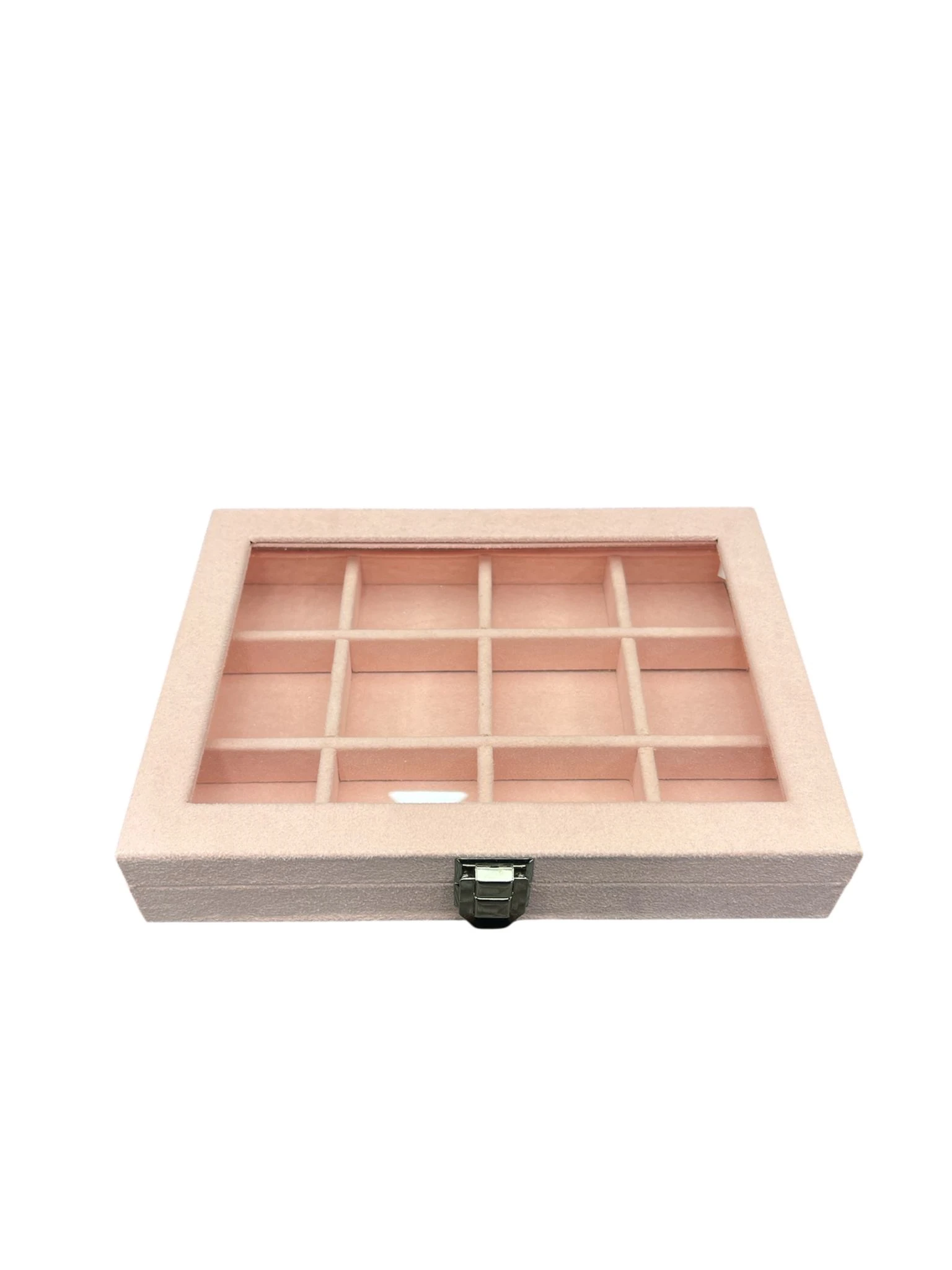 Cam Kapaklı Çok Bölmeli Takı Kutusu -Toz Pembe