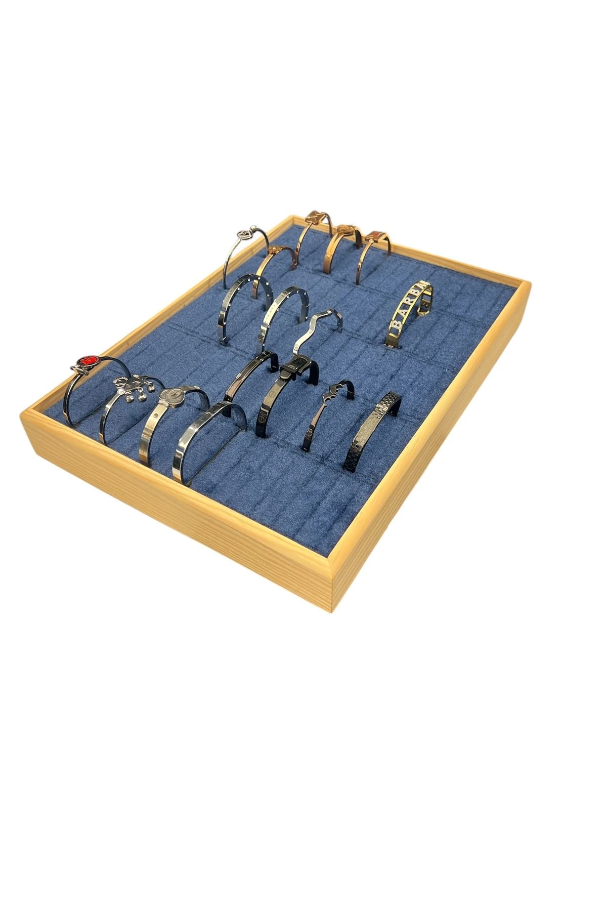 Kelepçe Bilezik Teşhir Tablasi Ahşap Çerçeveli (34,5x24,5x4,5cm) Ahşap Lacivert