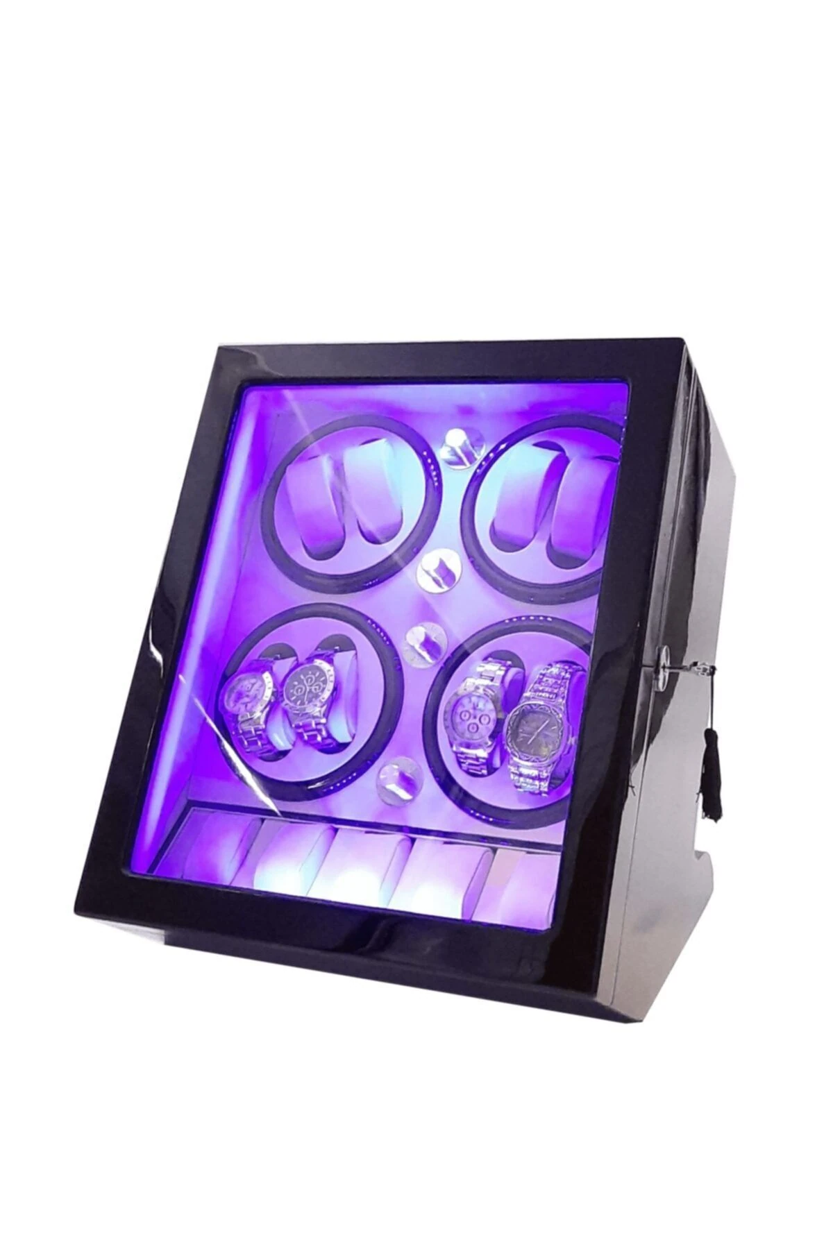 Otomatik Saat Kurma Kutusu, 8+5 Piano Black, içi Krem Led Aydınlatmalı