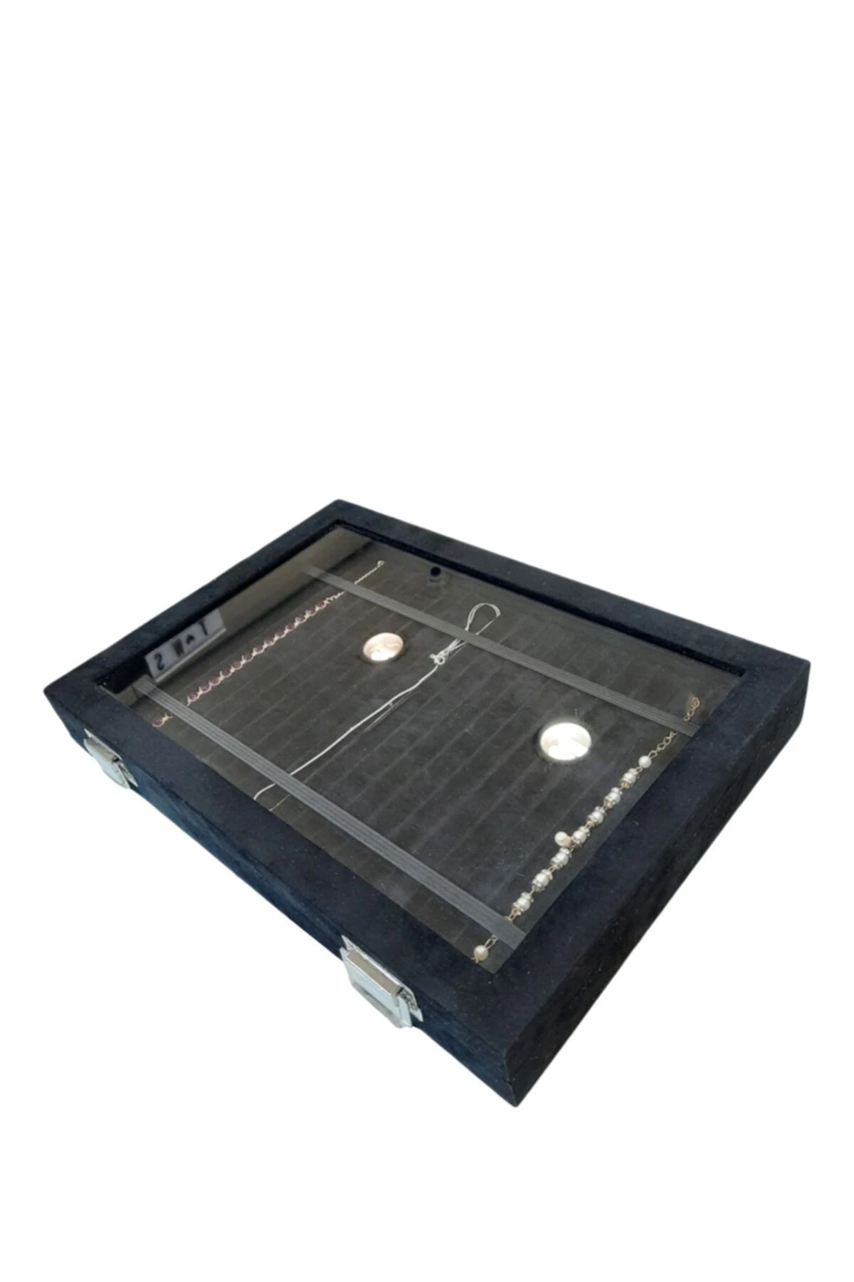 Tesbih Kutusu Lastikli Camlı Siyah Alcantara