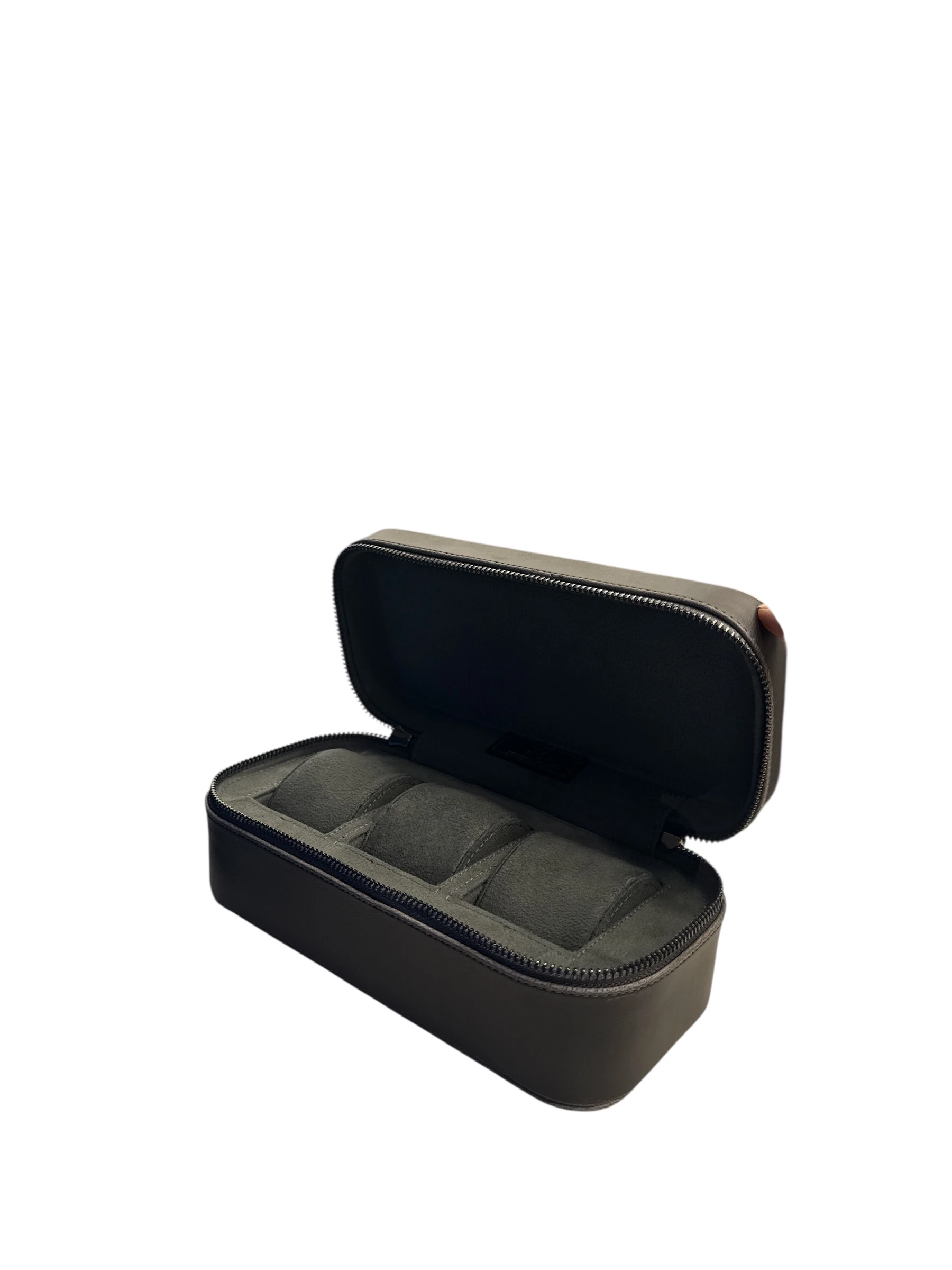 Saat Çantası 3’lü Fermuarlı Saat ve Takı Kutusu – Pull Up, Metal Fermuarlı, El Yapımı Seyahat Kutusu Gri