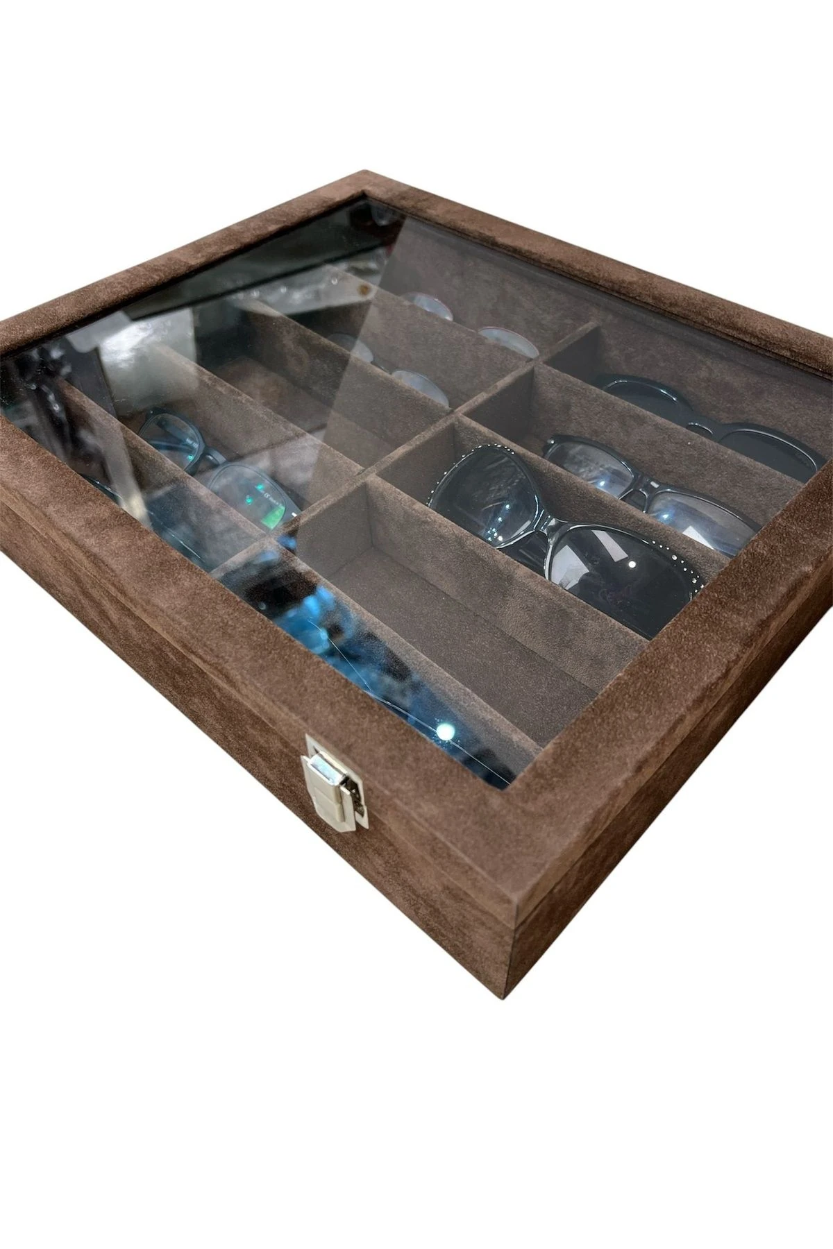 GÖZLÜK KUTUSU 10'LU ALCANTRA KAHVE