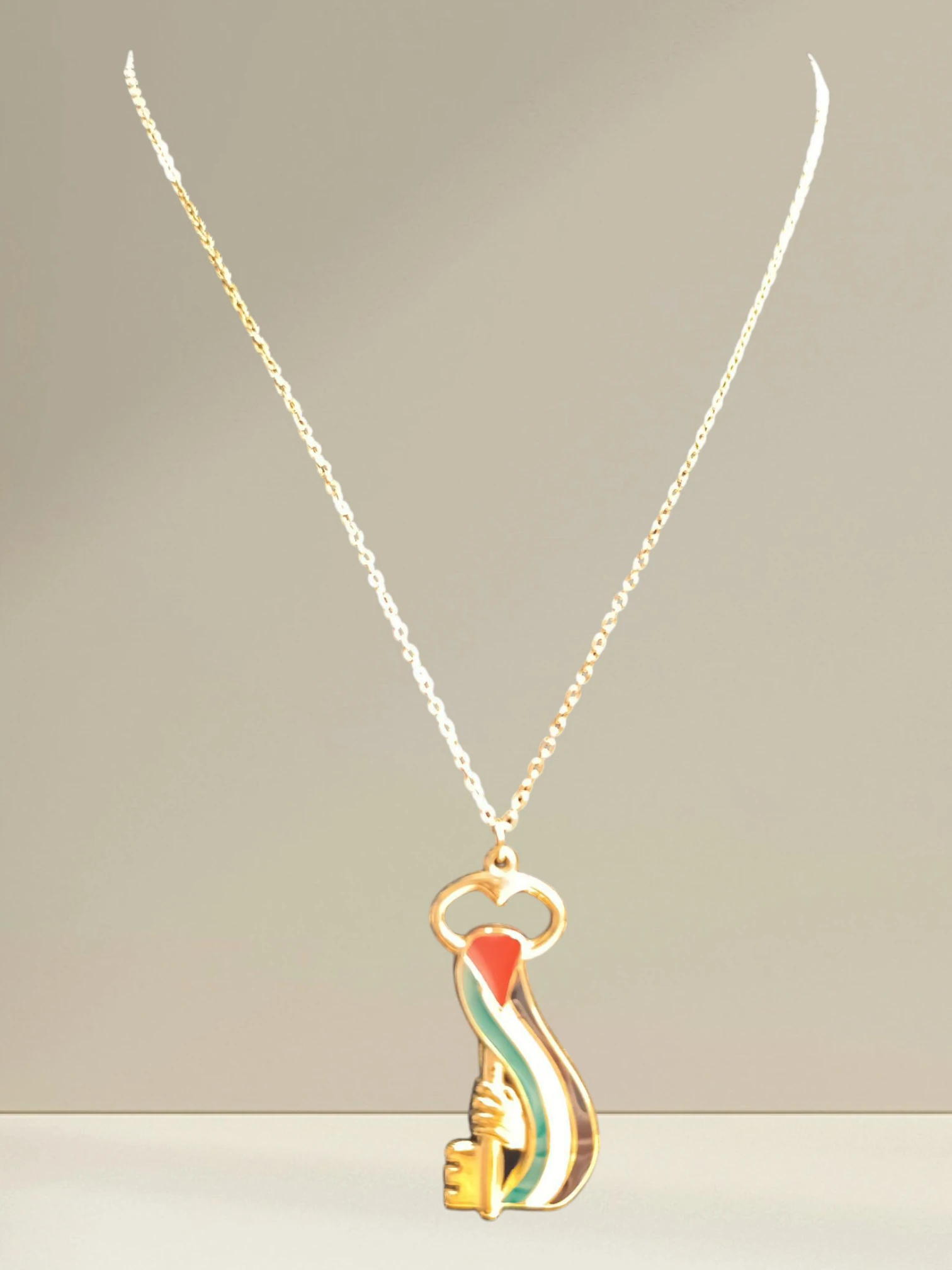 Filistin Bayraklı Özel Tasarım Çelik Kolye Altın Rengi