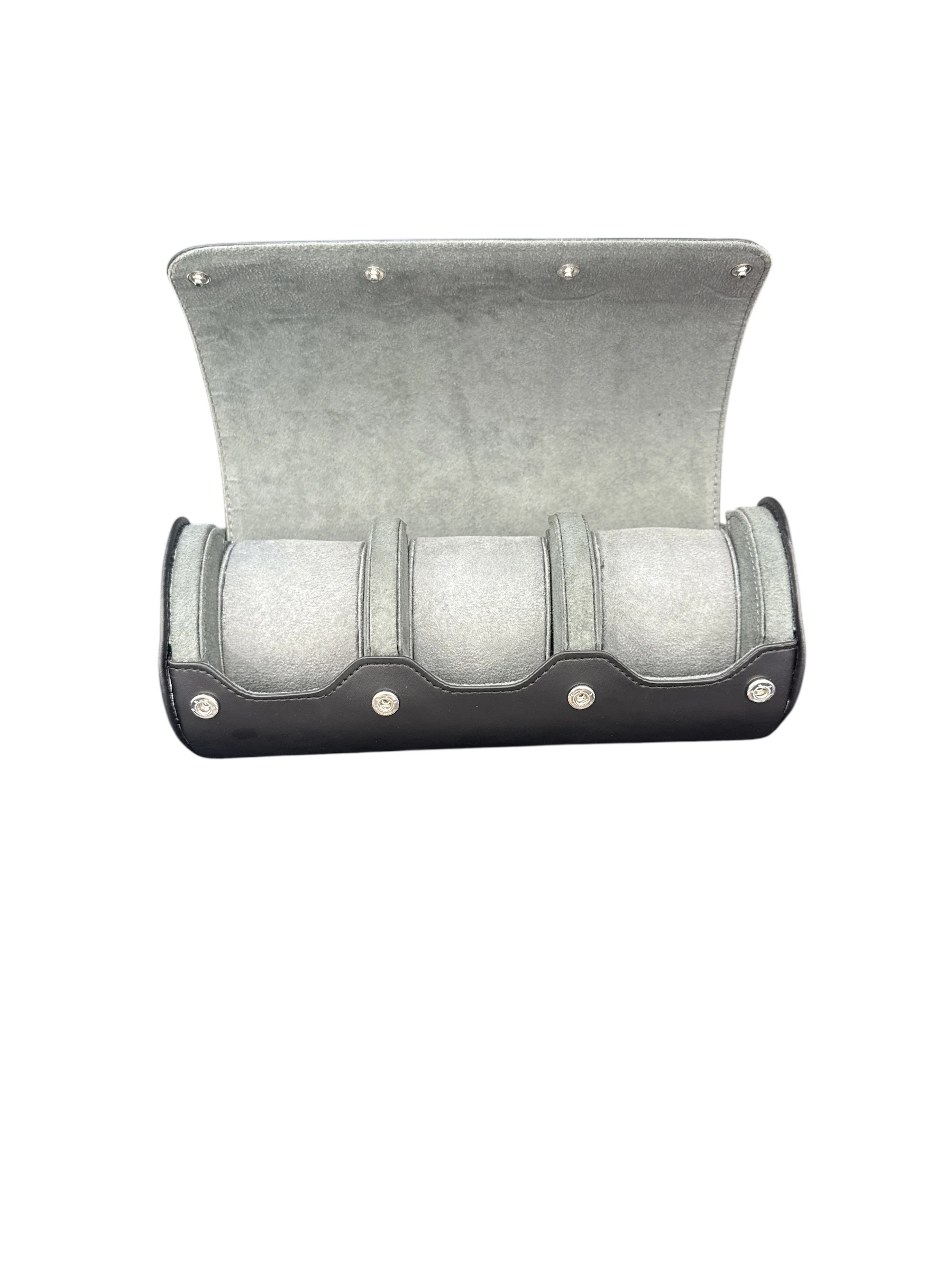 3’lü Çıtçıtlı Saat ve Takı Kutusu – Pull Up Suni Deri, El Yapımı Özel Yastıklı Tasarım Siyah