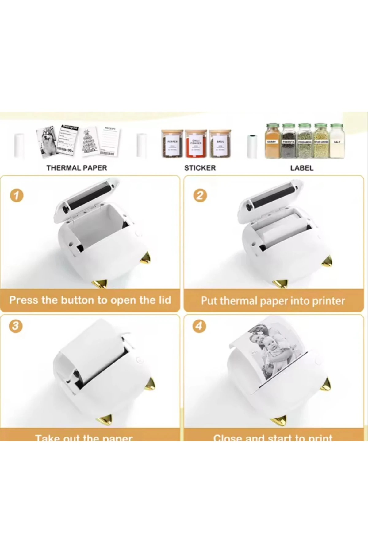 Mini Bluetooth Yazıcı,mini Yazıcı, Funprint 1 Adet Beyaz Rulo Kağıt, 3 Adet Renkli Kağıt Hediye.