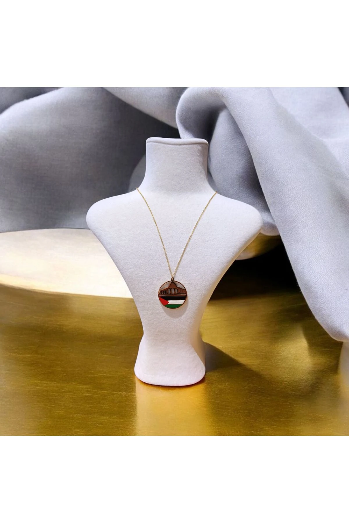 Filistin Kudüs Mescid-i Aksa Temalı Özel Tasarım Kolye Zinciri ile Birlikte