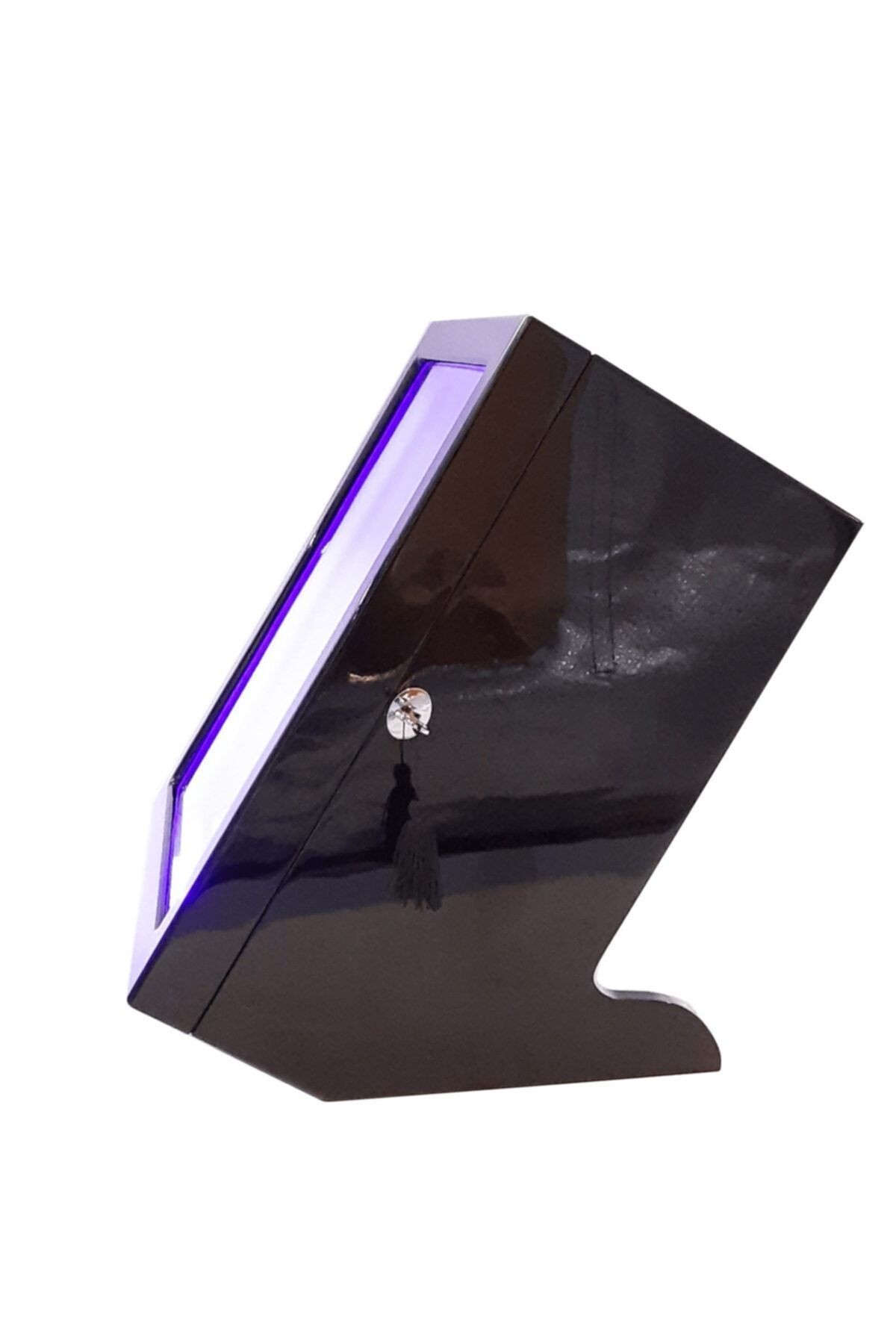 Otomatik Saat Kurma Kutusu Piano Black Led Işık Sistemli 8 5 Siyah Içi Krem