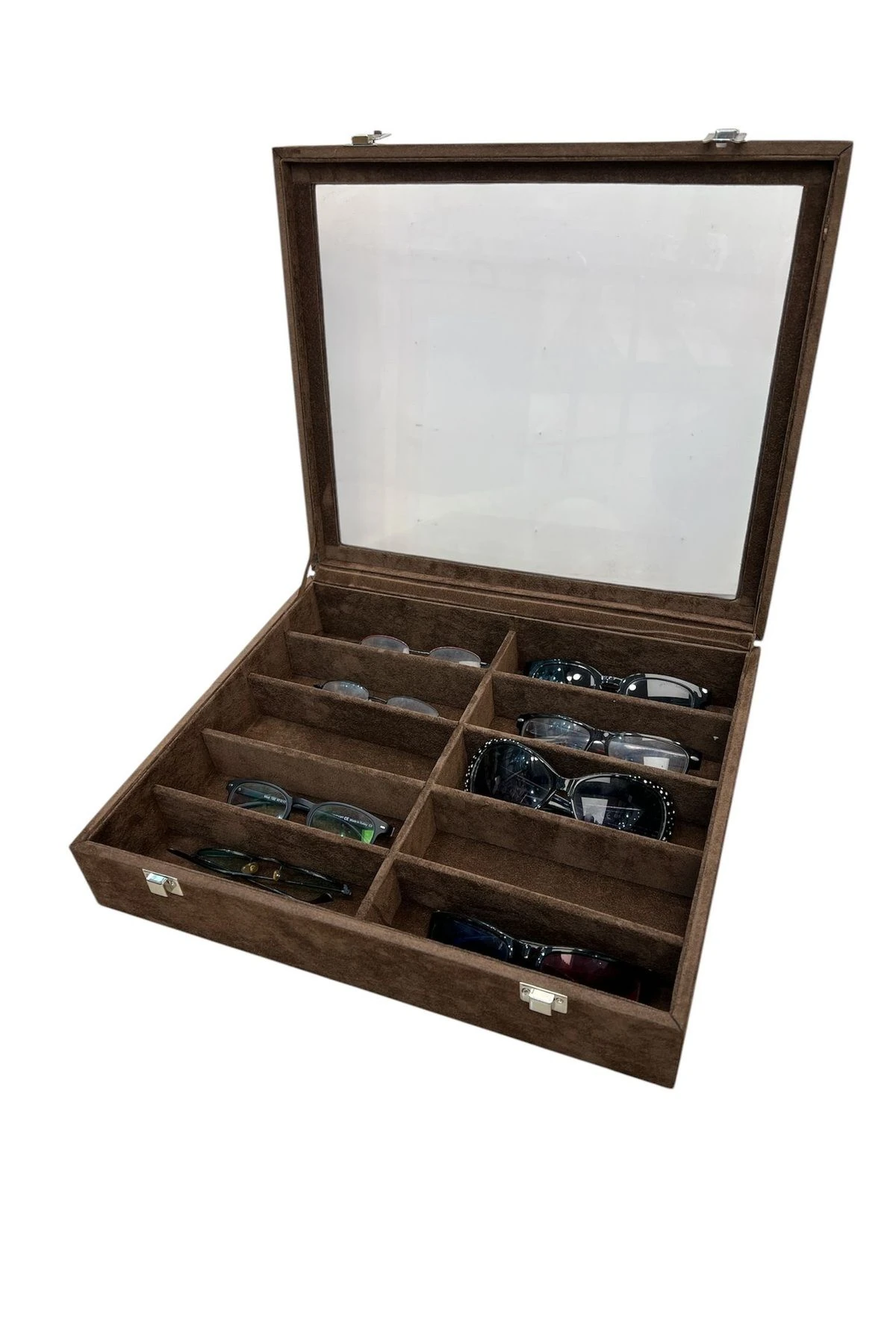 GÖZLÜK KUTUSU 10'LU ALCANTRA KAHVE