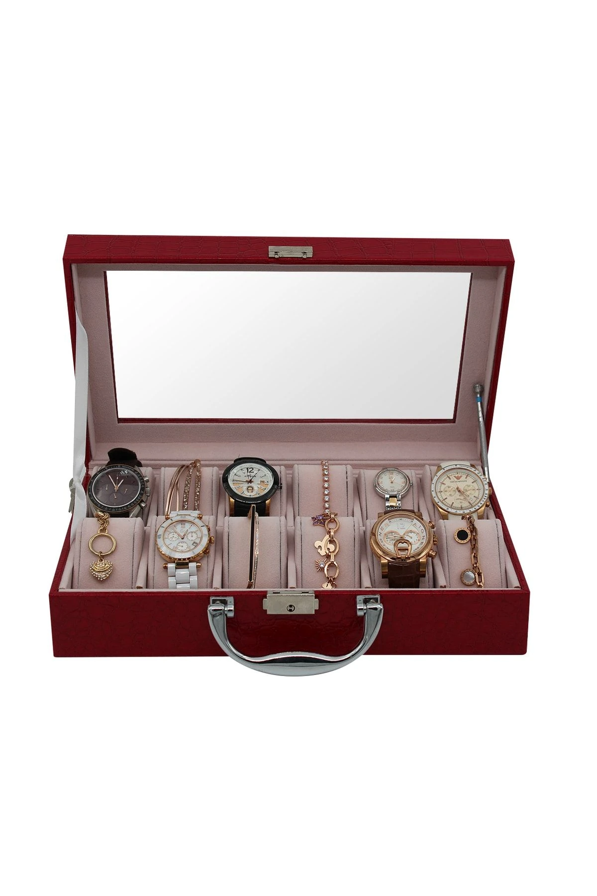 Saat Çantası Ithal 12'li Camlı Rugan Kırmızı