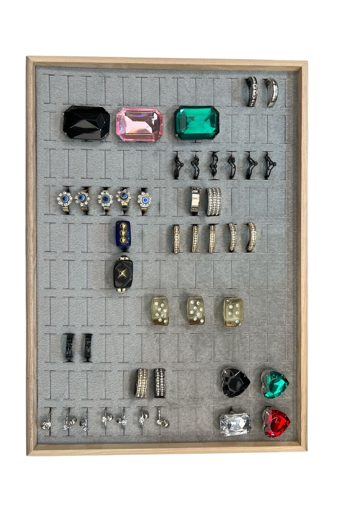 Ahşap Yüzük Takı Piercing Tablasi (34,5x24,5x2,5cm) Ahşap Gri