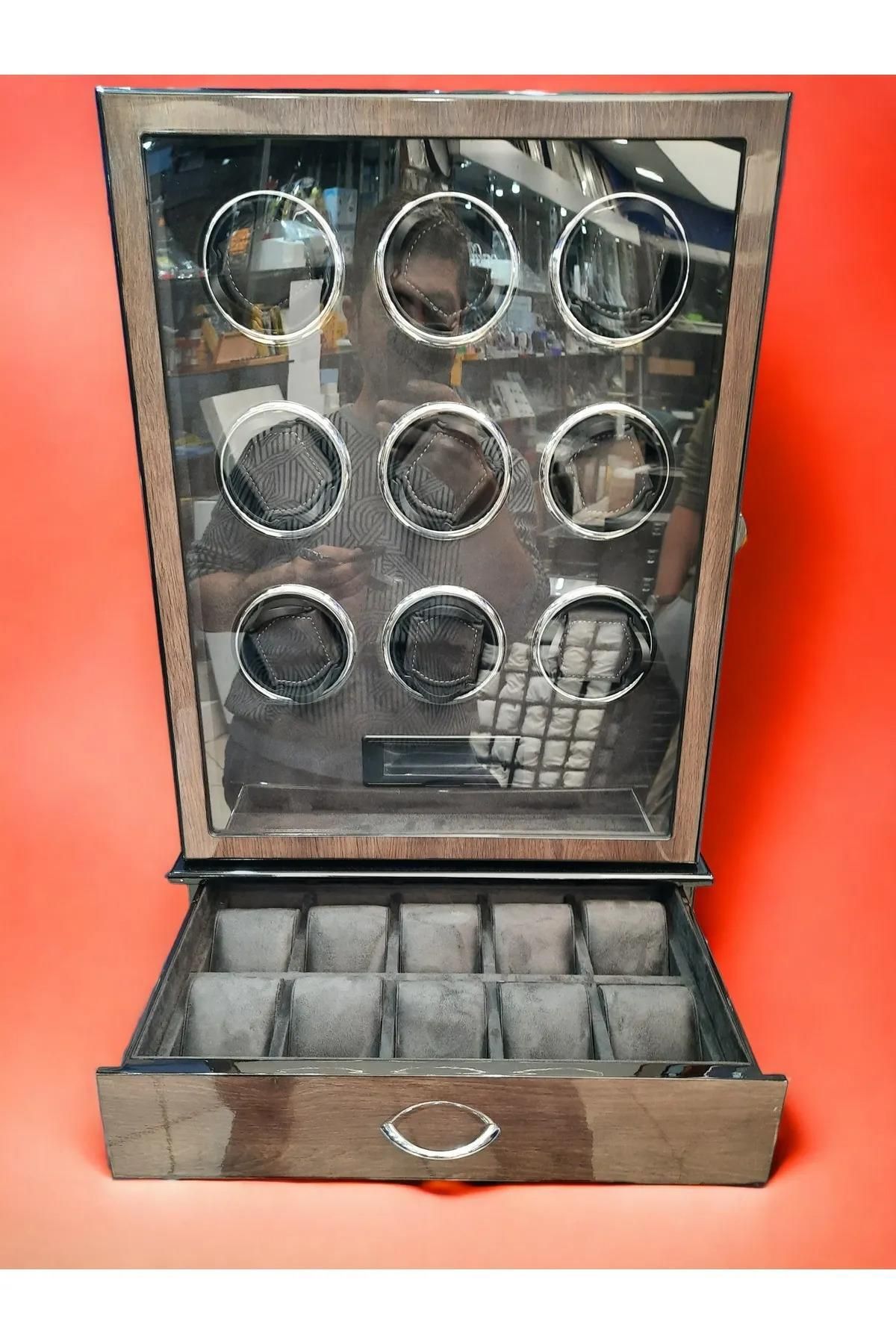 Otomatik Saat Kurma Kutusu, 10, piano black, gray