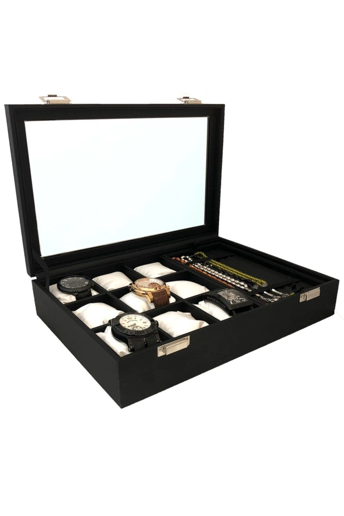 Saat Ve Tesbih Kutusu 9+ Tesbih Bölmeli Siyah Içi Siyah