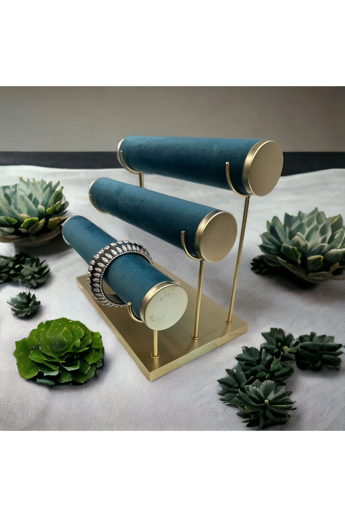 Takı Standı 3'lü Silindir Koyu Turkuaz Mavi