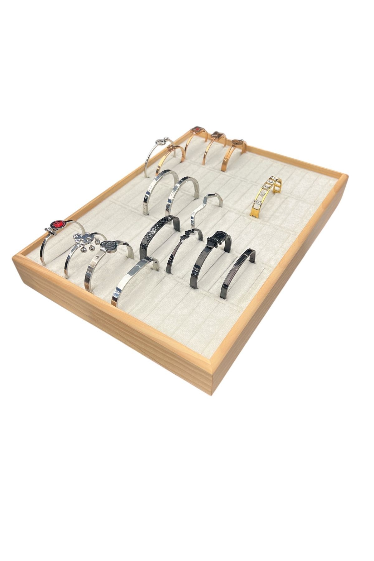 Kelepçe Bilezik Teşhir Tablasi Ahşap Çerçeveli (34,5x24,5x4,5cm) Ahşap Gri