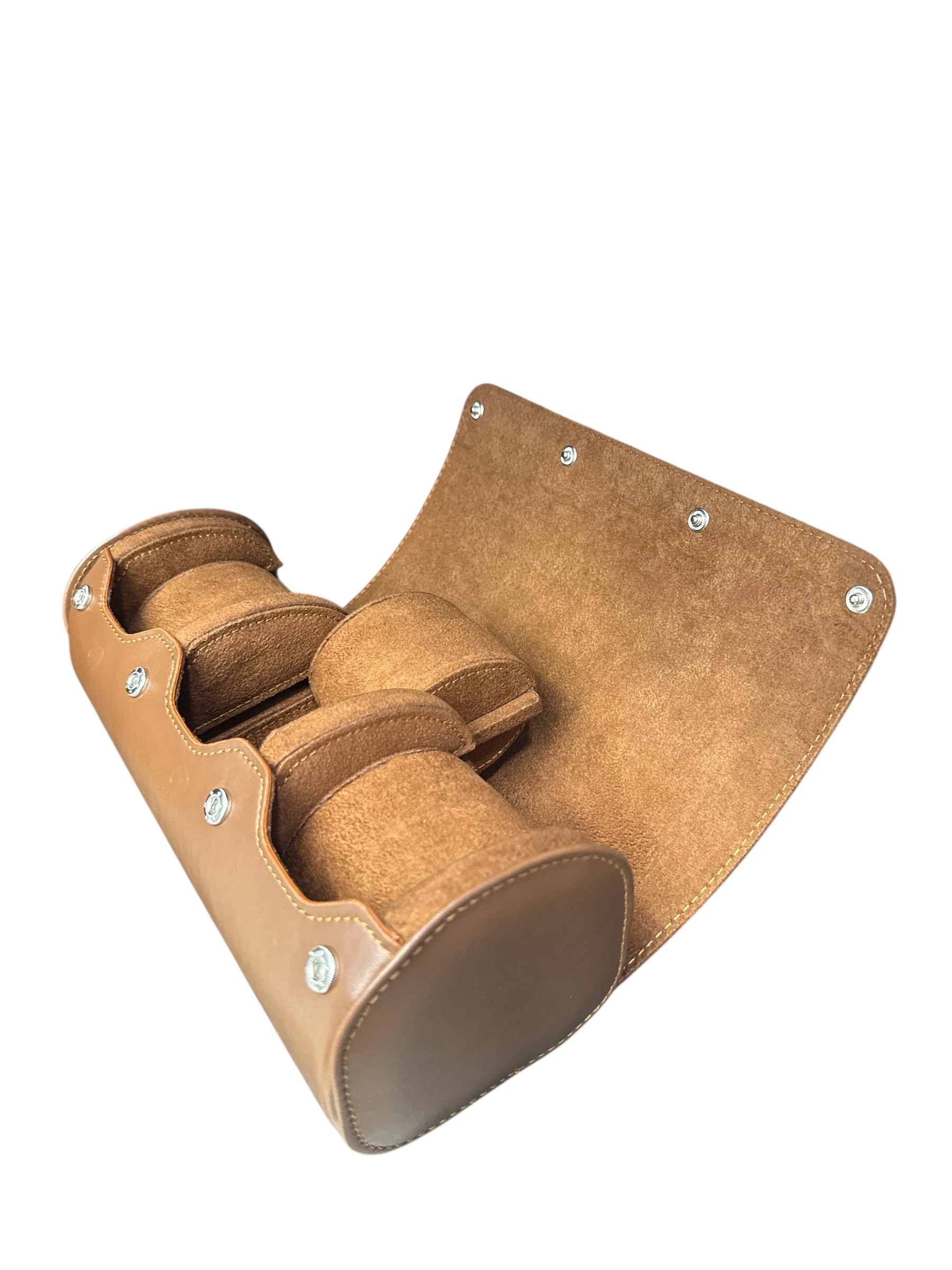 3’lü Çıtçıtlı Saat ve Takı Kutusu – Pull Up Suni Deri, El Yapımı Özel Yastıklı Tasarım Taba