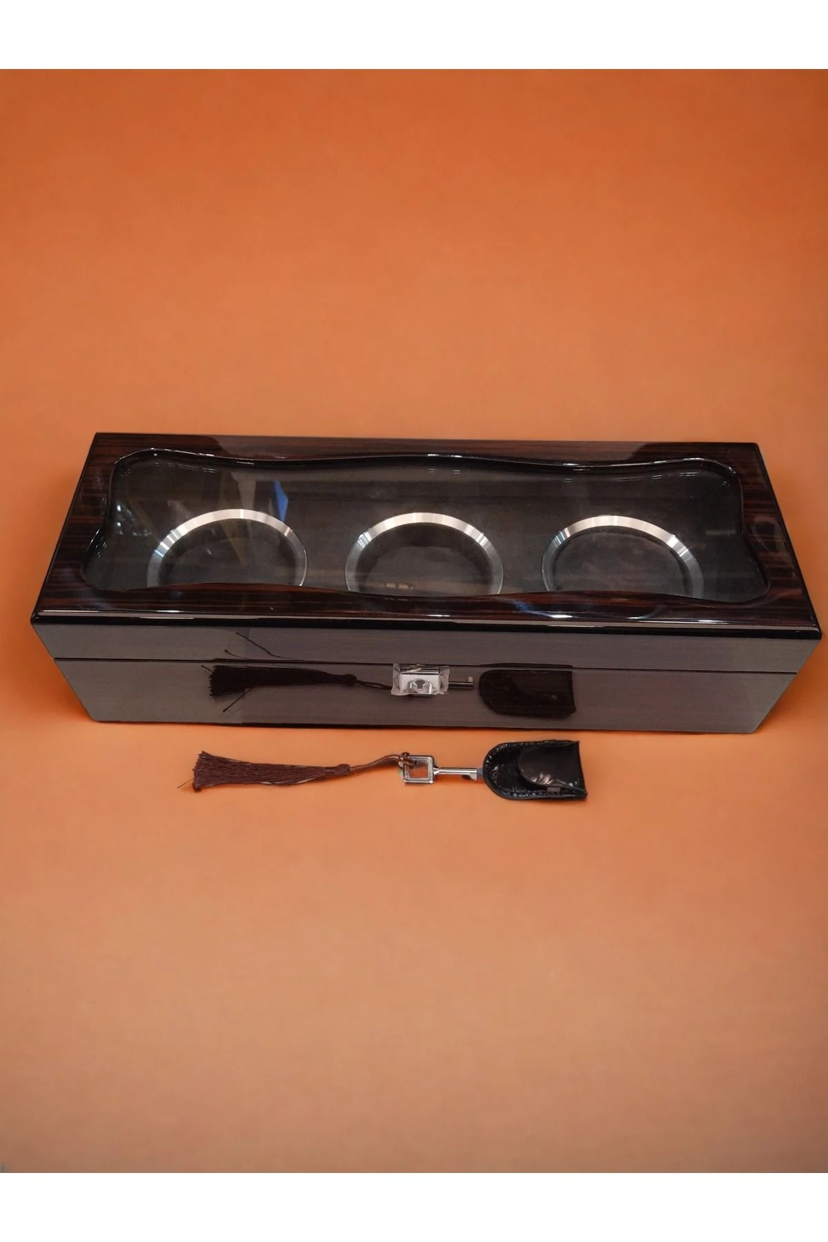 Saat Kutusu Özel Üretim Piano Ahşap Damarlı Yuvarlak Model 3'lü