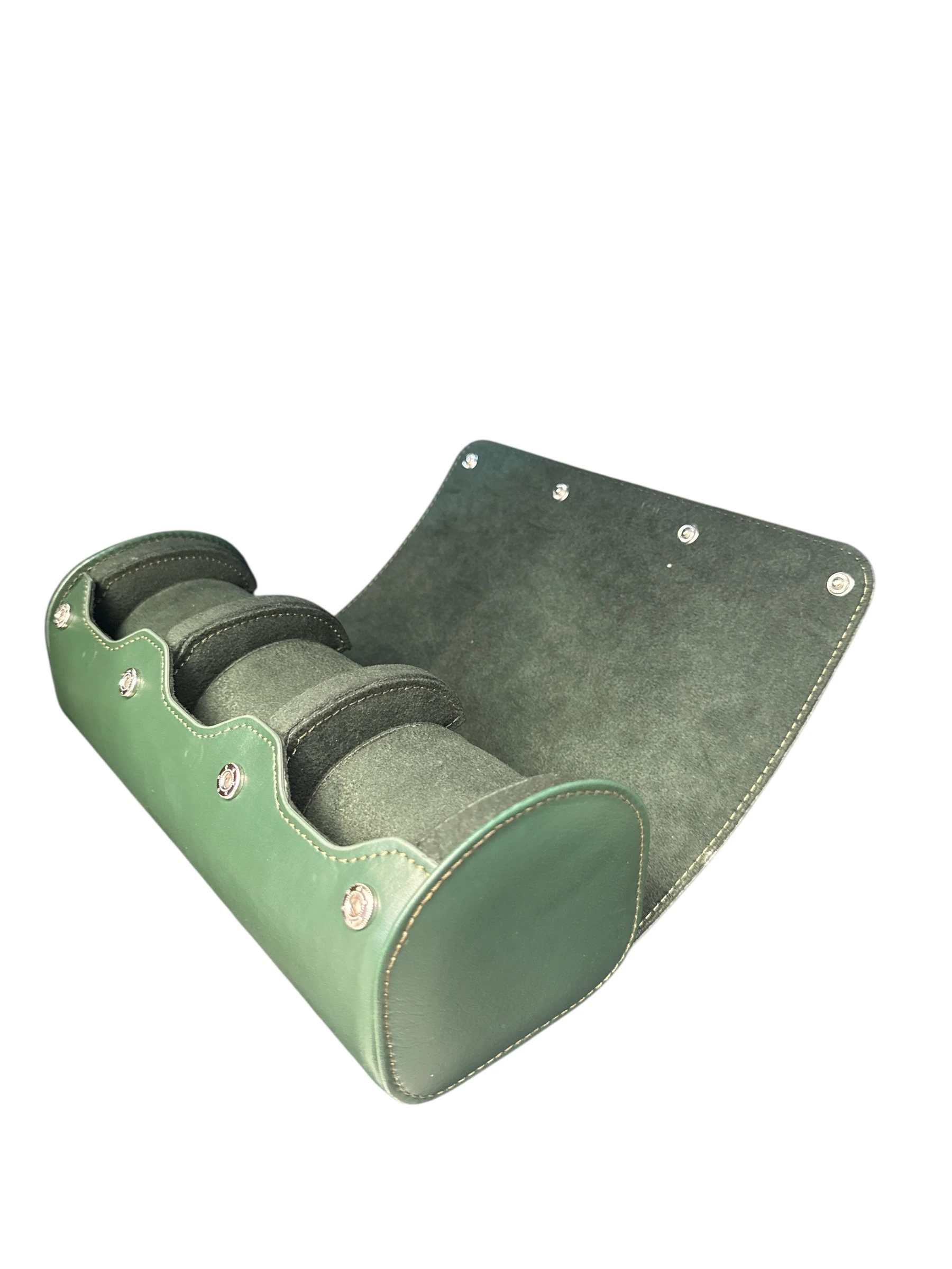 3’lü Çıtçıtlı Saat ve Takı Kutusu – Pull Up Suni Deri, El Yapımı Özel Yastıklı Tasarım Yeşil