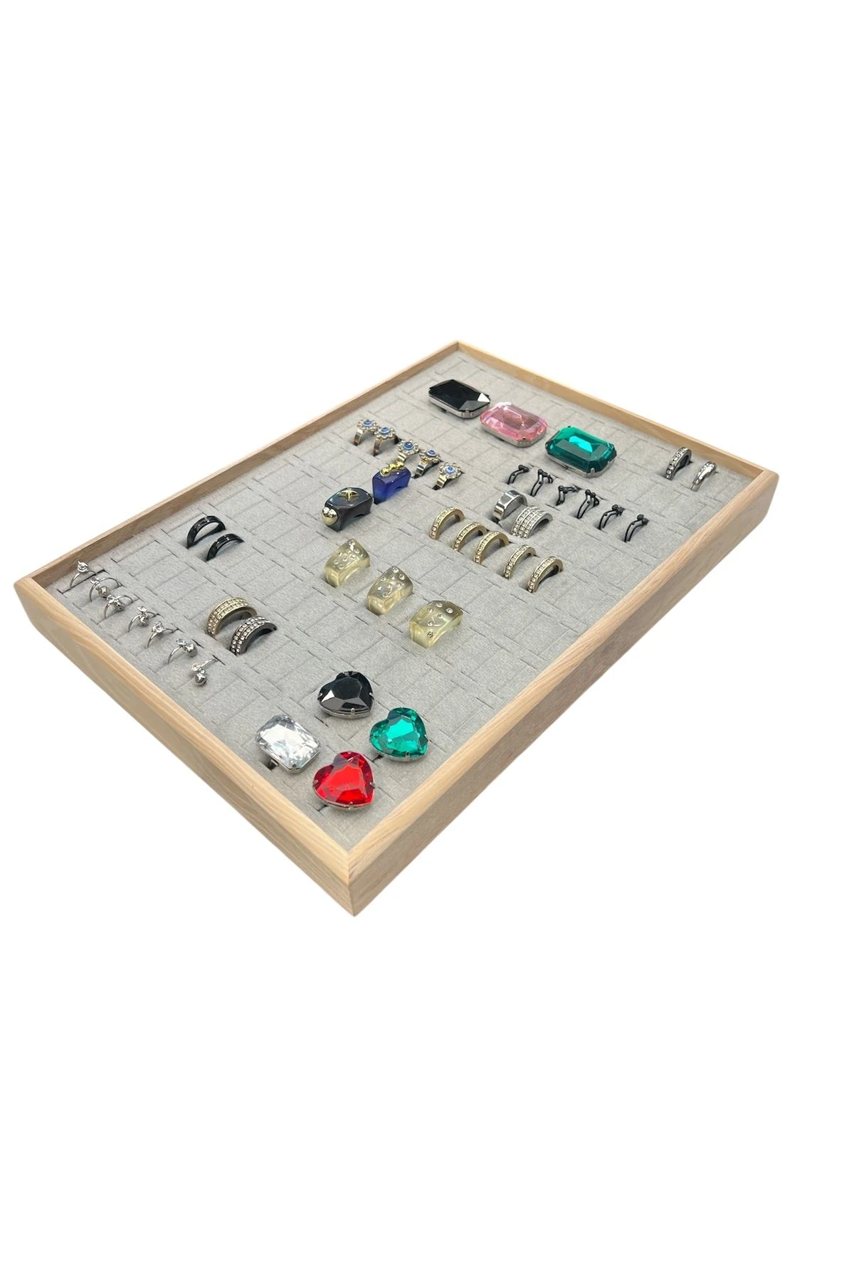 Ahşap Yüzük Takı Piercing Tablasi (34,5x24,5x2,5cm) Ahşap Gri