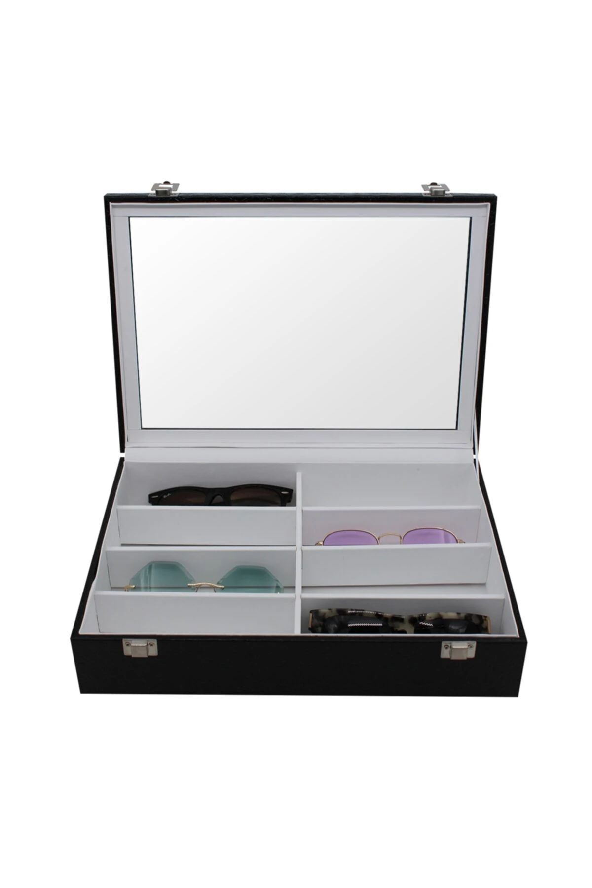 Gözlük Kutusu 8'li Rugan Siyah Içi Beyaz