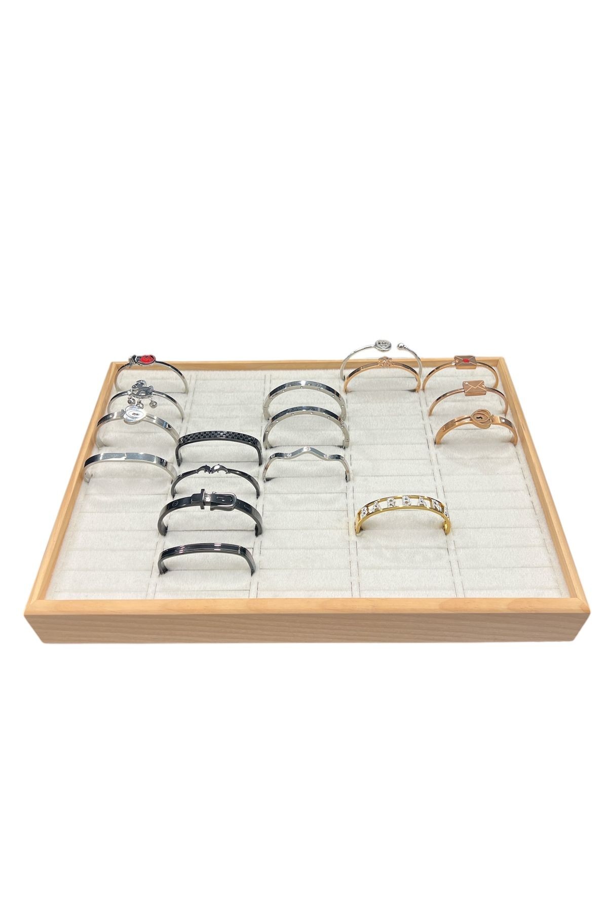 Kelepçe Bilezik Teşhir Tablasi Ahşap Çerçeveli (34,5x24,5x4,5cm) Ahşap Gri