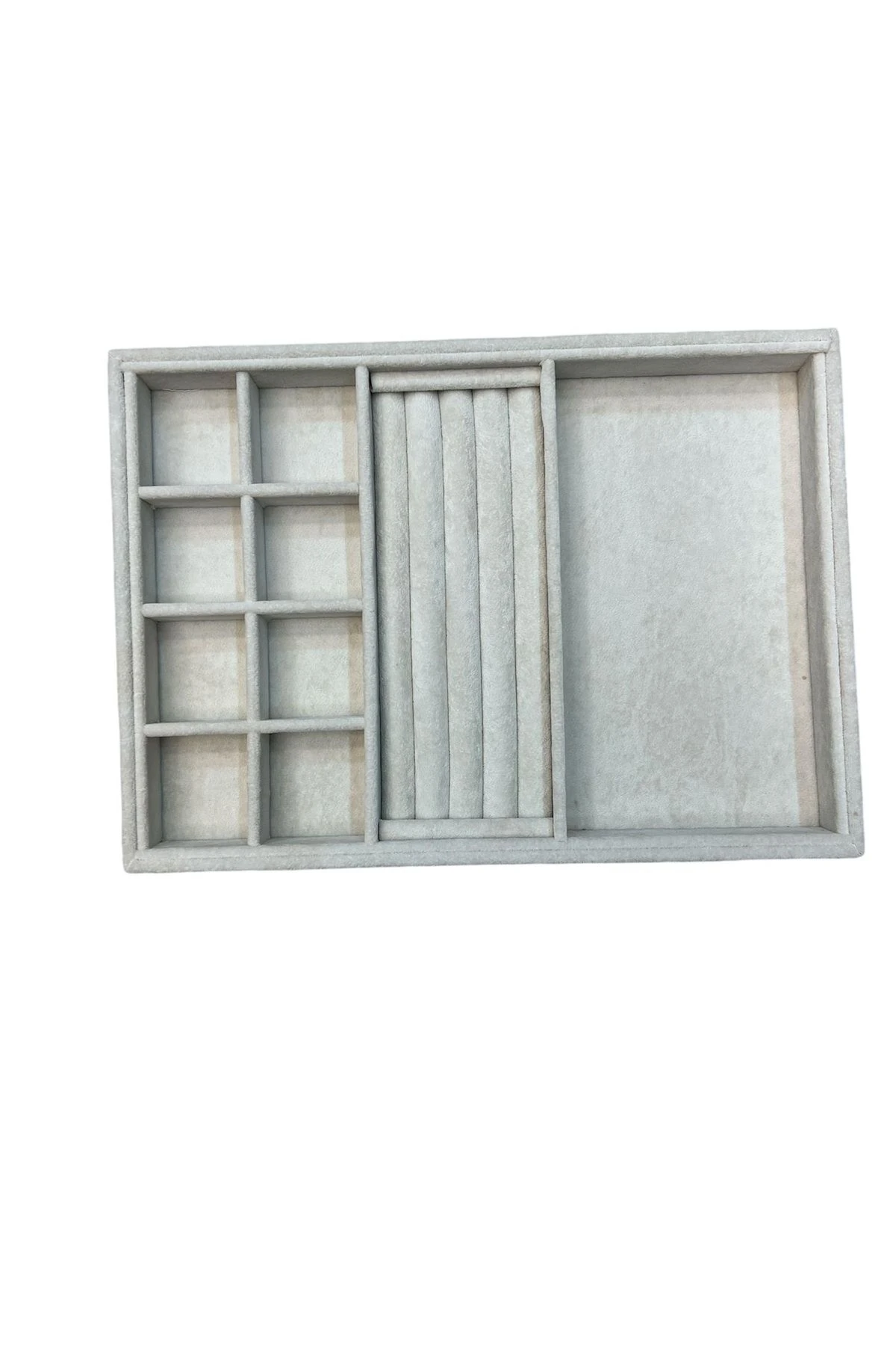 Takı Tablası Kombin Model, Çok amaçlı Takı Düzenleyici. Ahşap Üzeri Süet Kaplama Krem Rengi No:3