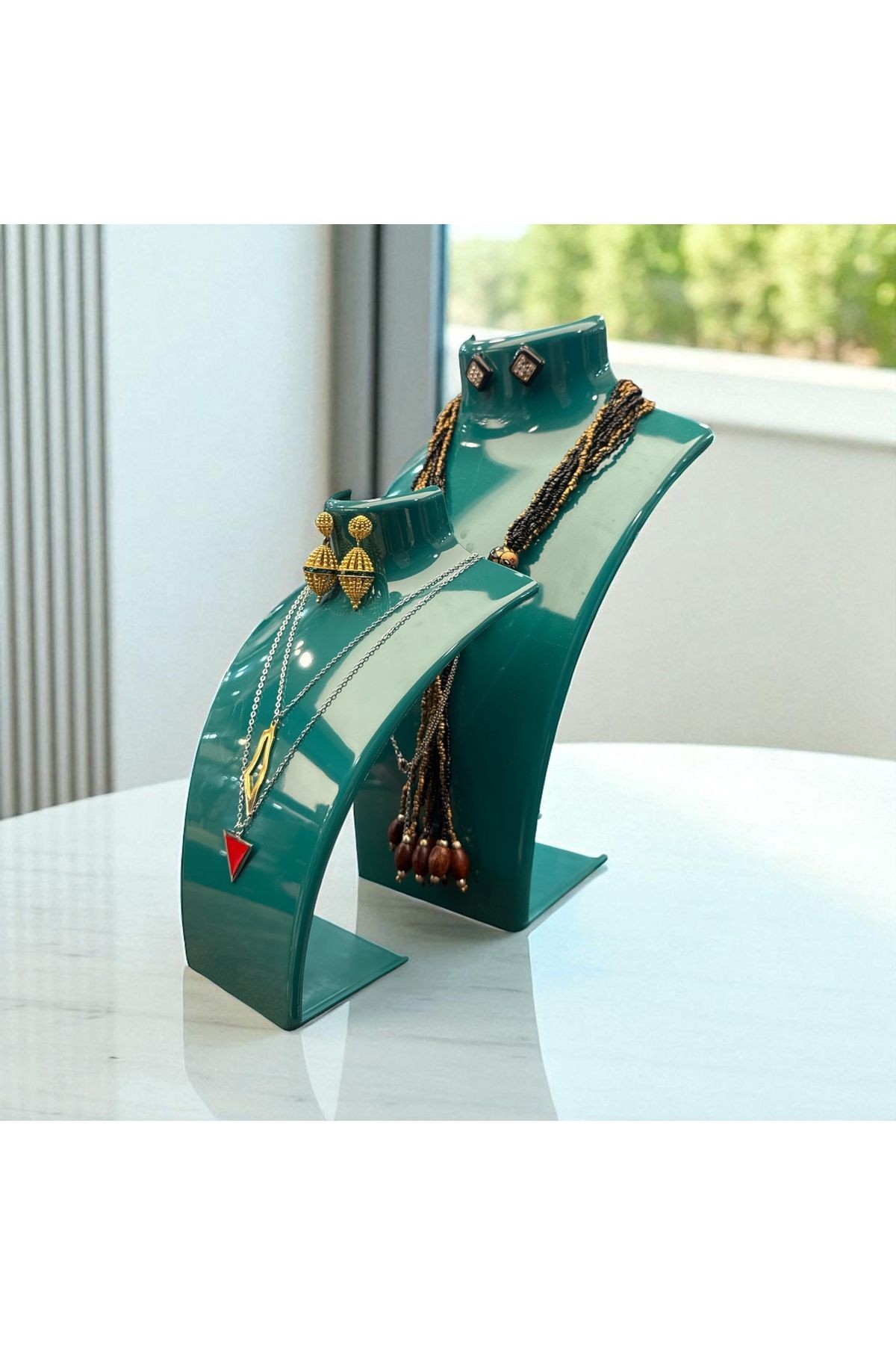 Kolye Standı Akrilik -Takı Teşhir ve Saklama Standı Turkuaz 2li Set