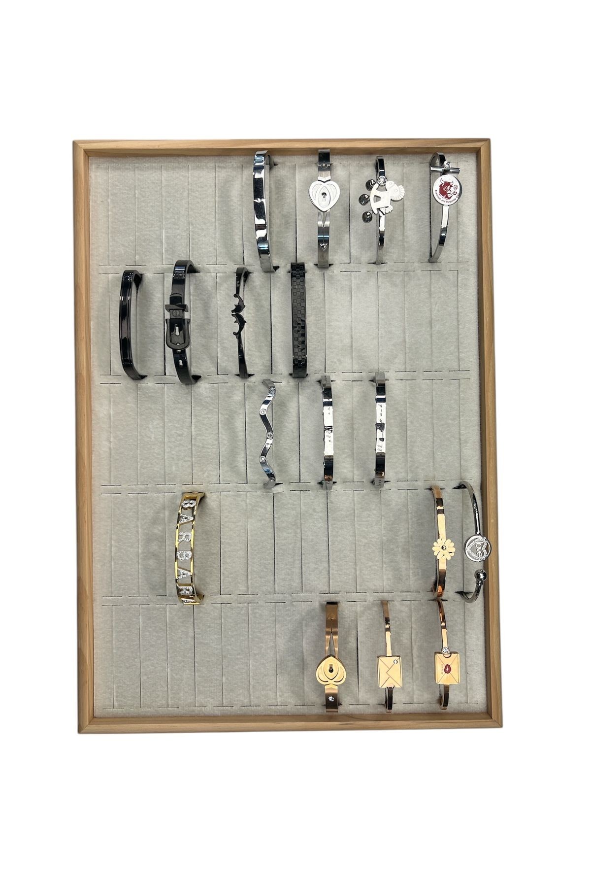 Kelepçe Bilezik Teşhir Tablasi Ahşap Çerçeveli (34,5x24,5x4,5cm) Ahşap Gri