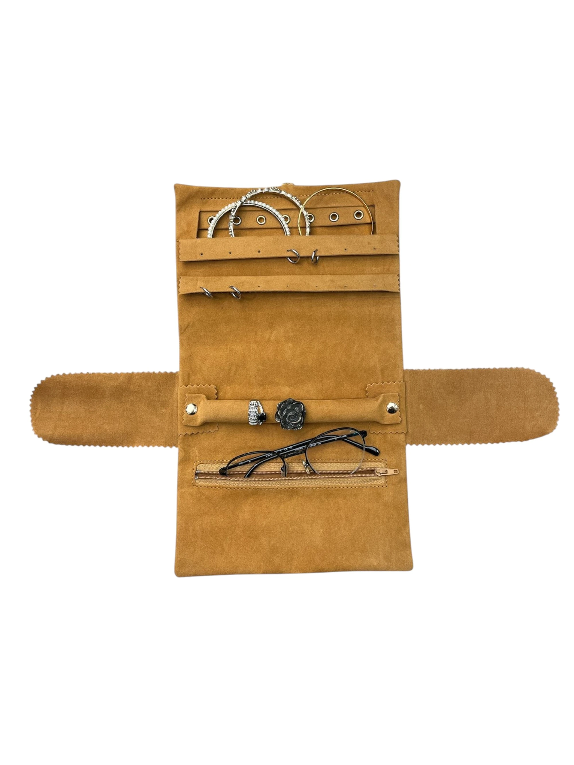 Kadife Takı ve Mücevher Seyahat Rulo Düzenleyicisi – Kiremit 35x20 cm