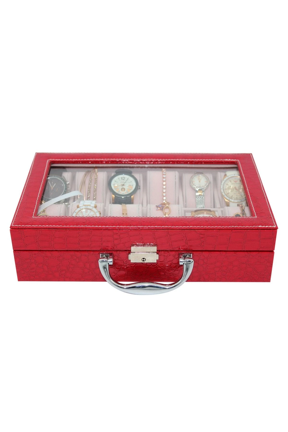 Saat Çantası Ithal 12'li Camlı Rugan Kırmızı