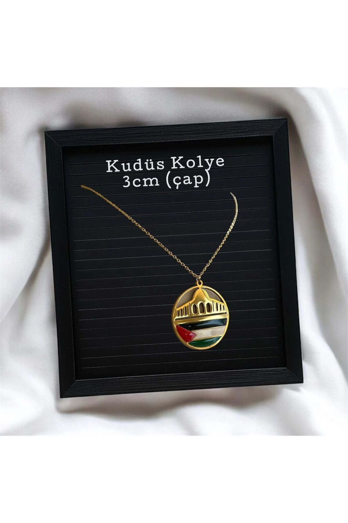 Filistin Kudüs Mescid-i Aksa Temalı Özel Tasarım Kolye Zinciri ile Birlikte