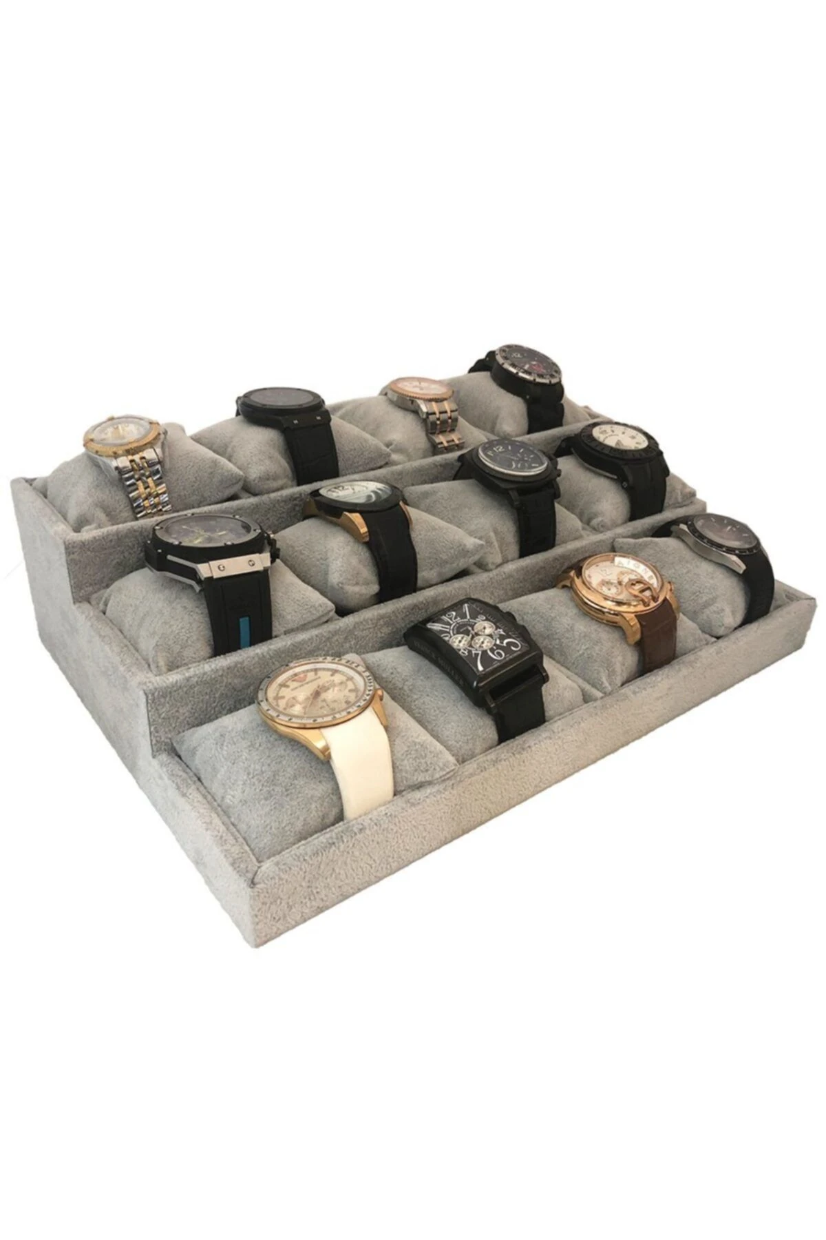 Saat Ve Bileklik Tablası 12'li Kademeli Süet Gri