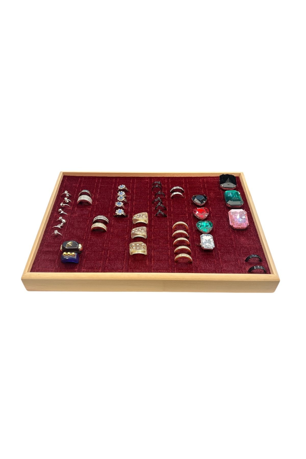 Ahşap Yüzük Takı Piercing Tablasi (34,5x24,5x2,5cm) Ahşap Kırmızı