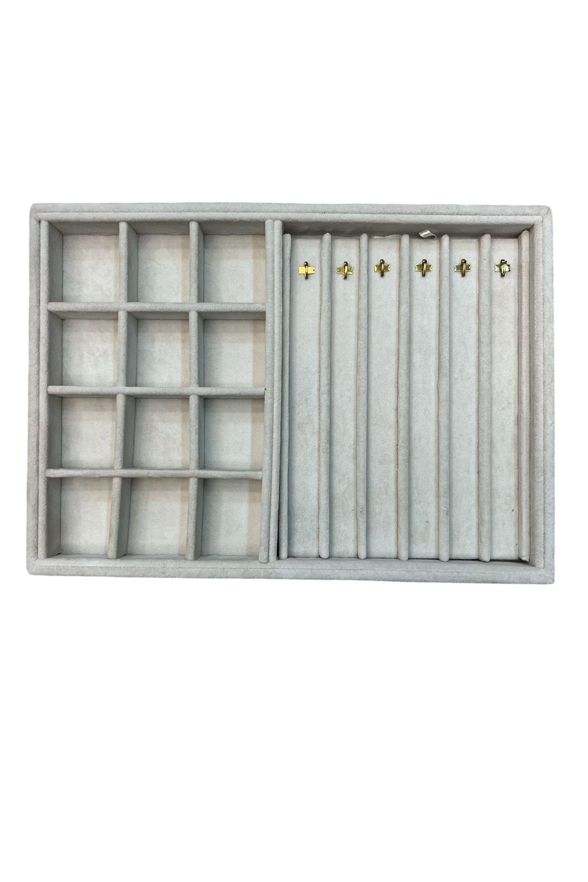 Takı Tablası Kombin Model, Çok amaçlı Takı Düzenleyici. Ahşap Üzeri Süet Kaplama Krem Rengi No:1