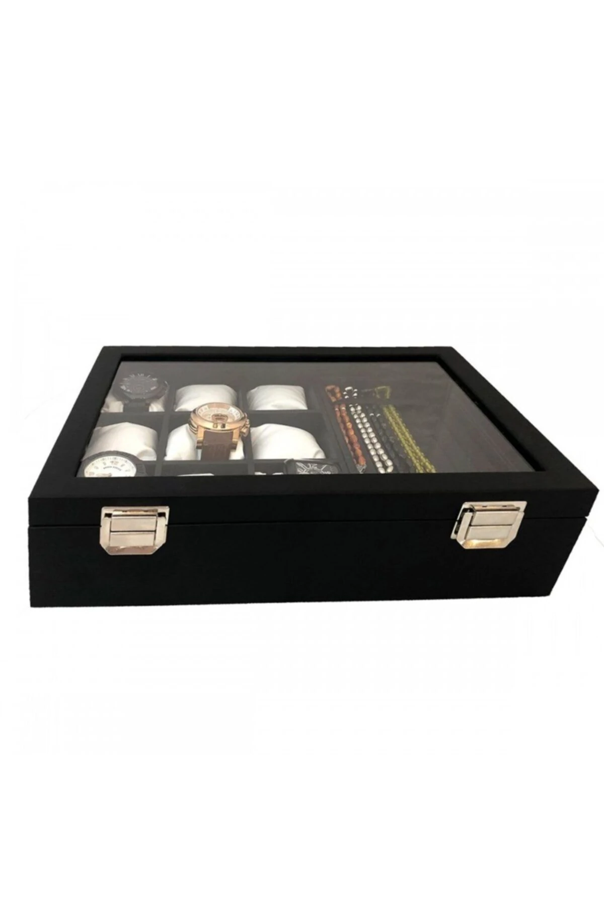 Saat Ve Tesbih Kutusu 9+ Tesbih Bölmeli Siyah Içi Siyah
