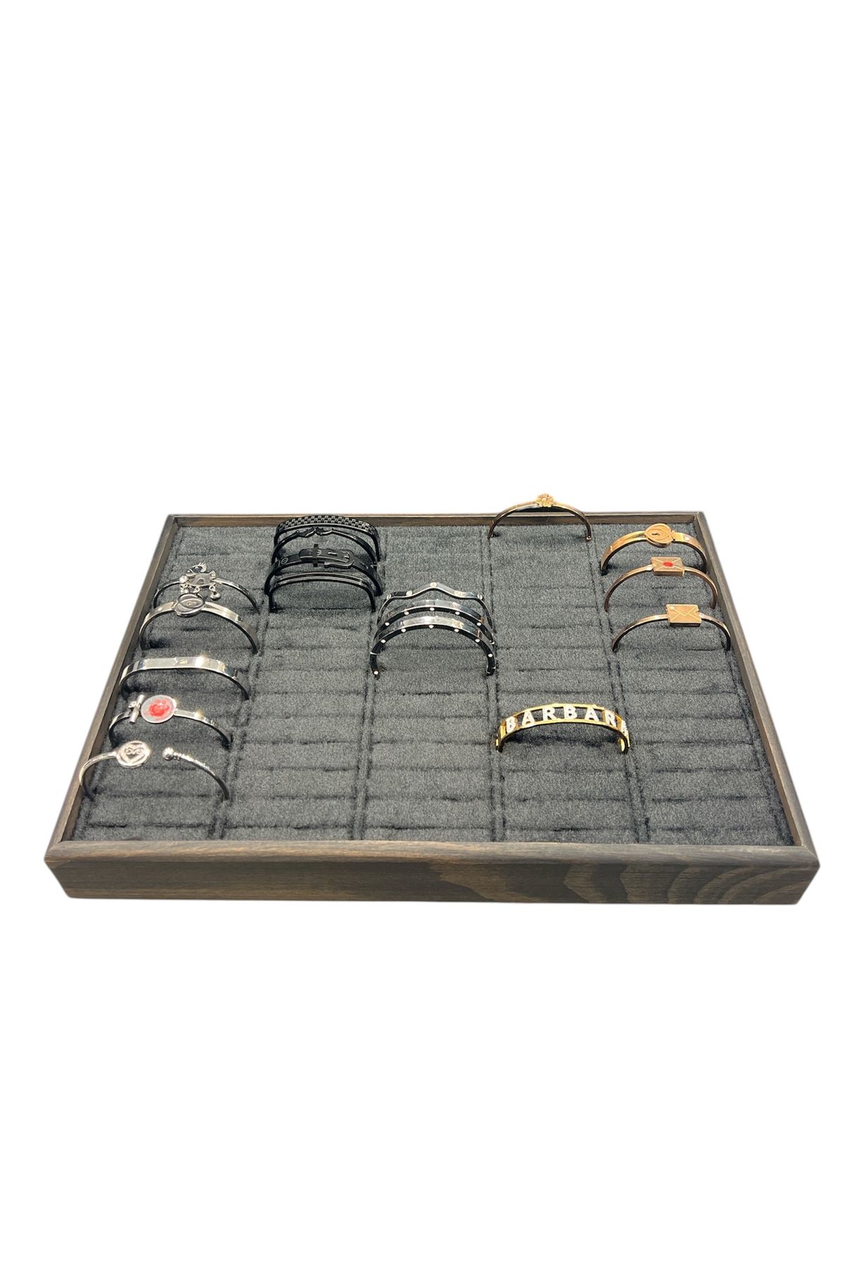 Kelepçe Bilezik Tablasi Ahşap Çerçeveli (34,5x24,5x4,5cm) Yakma Siyah