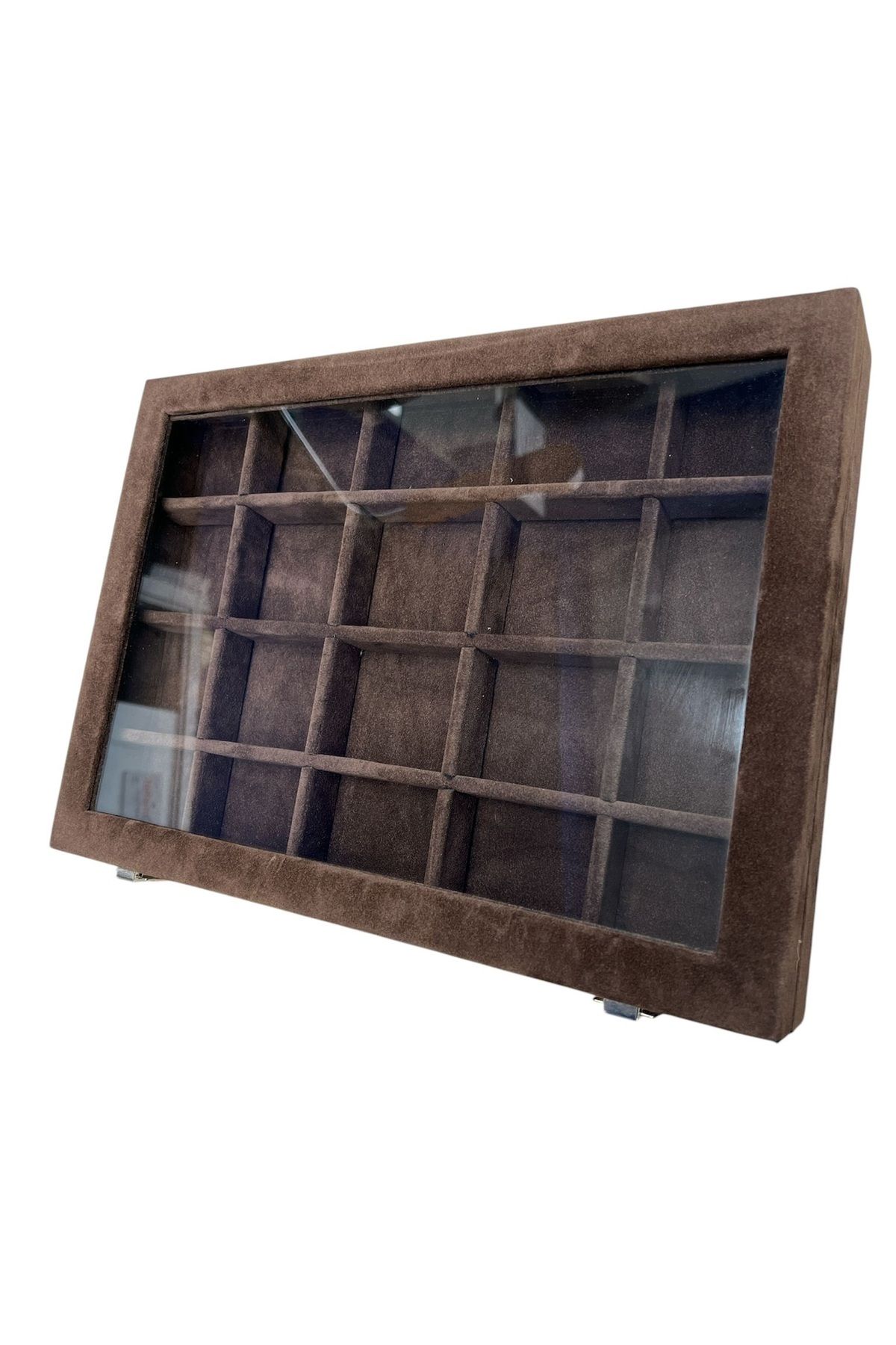 20 Bölmeli Takı Kutusu Alcantra Kahve