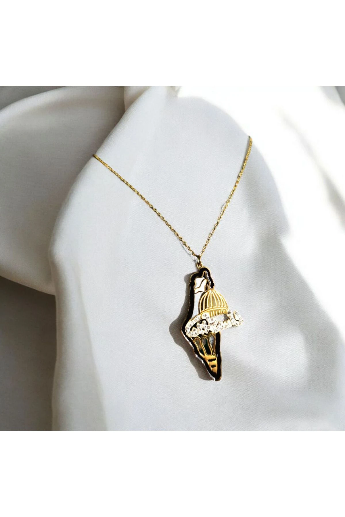 Mescidi Aksa Filistin Haritalı Mescid-i Aksa Temalı Özel Tasarım Kolye