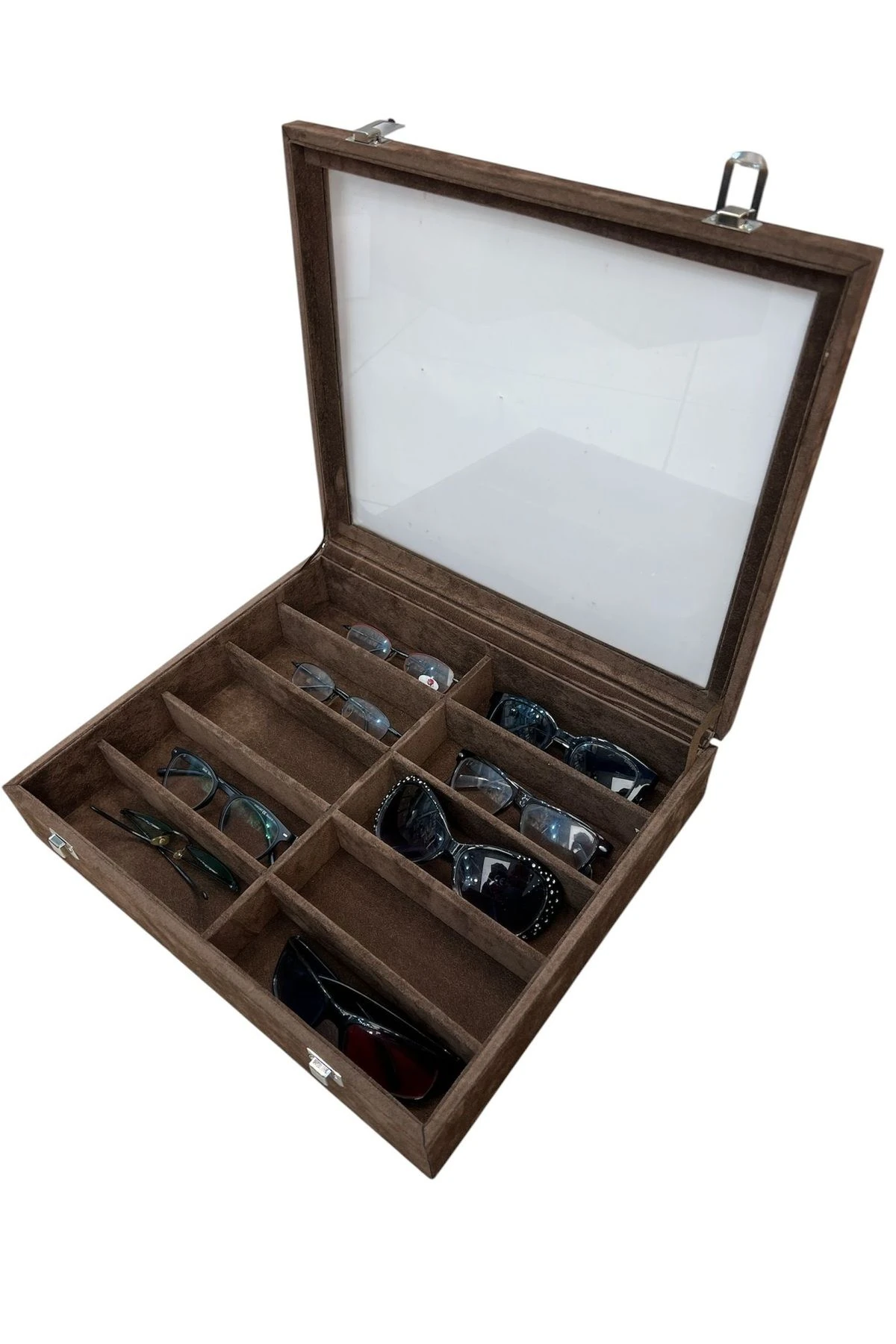 GÖZLÜK KUTUSU 10'LU ALCANTRA KAHVE