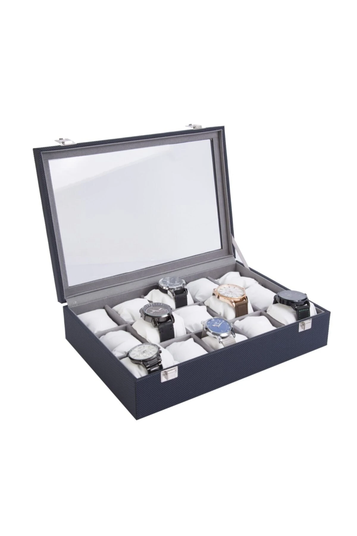 15'Li Navy Blue Içi Gri Saat Kutusu